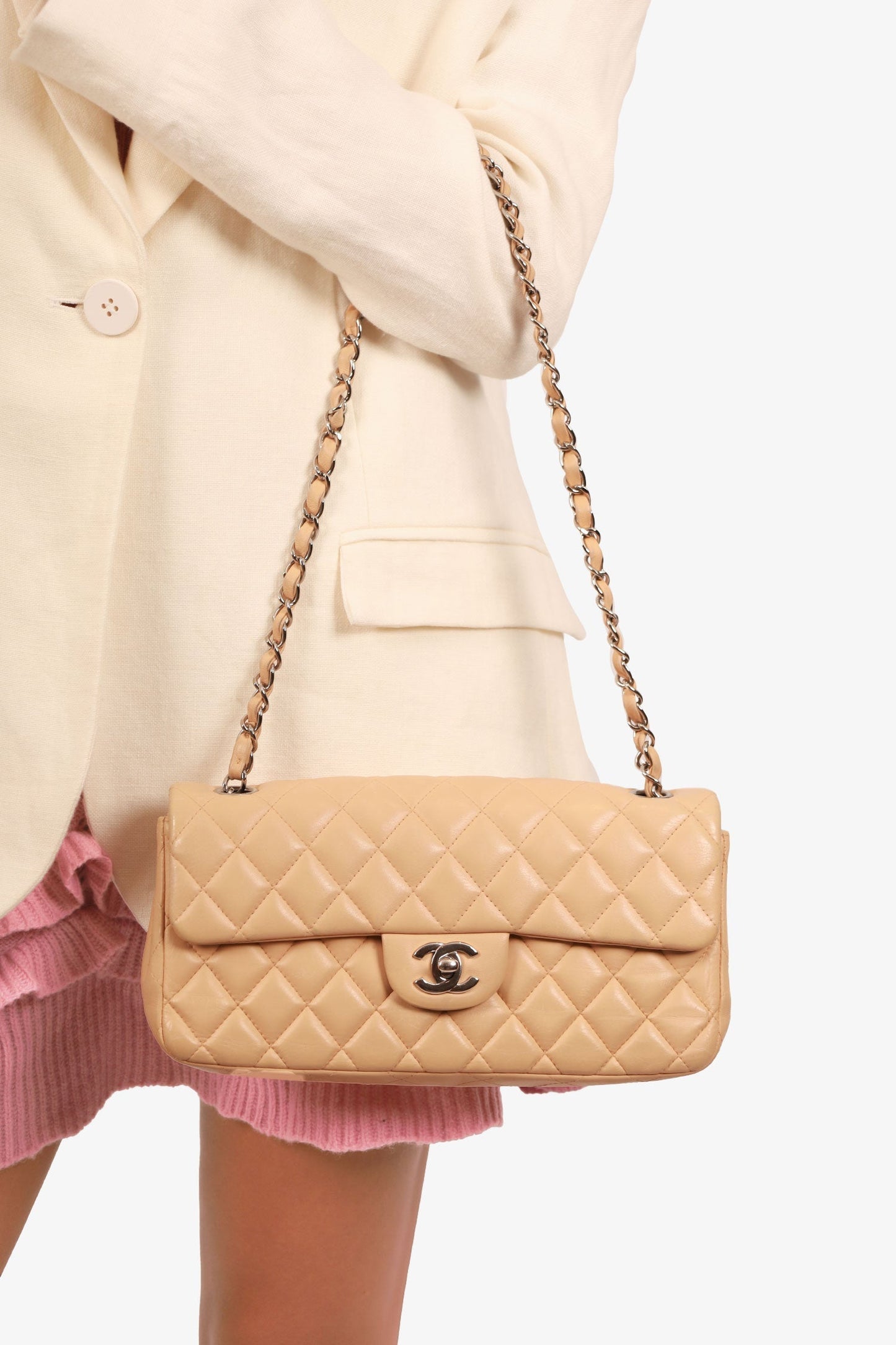 Chanel ™ 2010-11 Beige Quilted Lambskin East/West Single Flap Bag