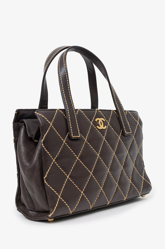 Chanel ™ 2004-05 Brown Leather Wild Stitch Coco Mark Leather Tote Bag