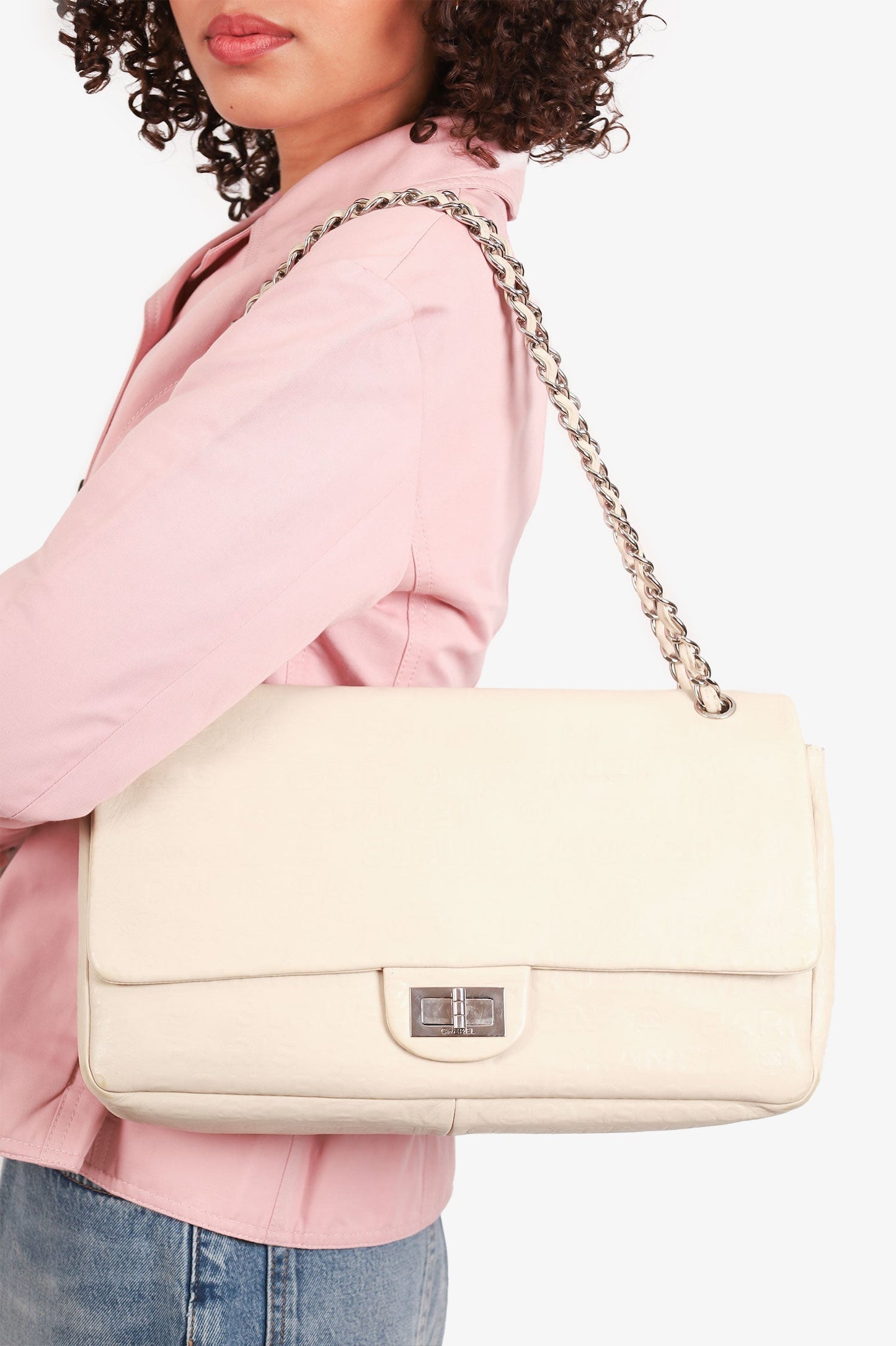Chanel ™ 2008-09 White Embossed CC Calfskin Unlimited Reissue 228 Flap Bag