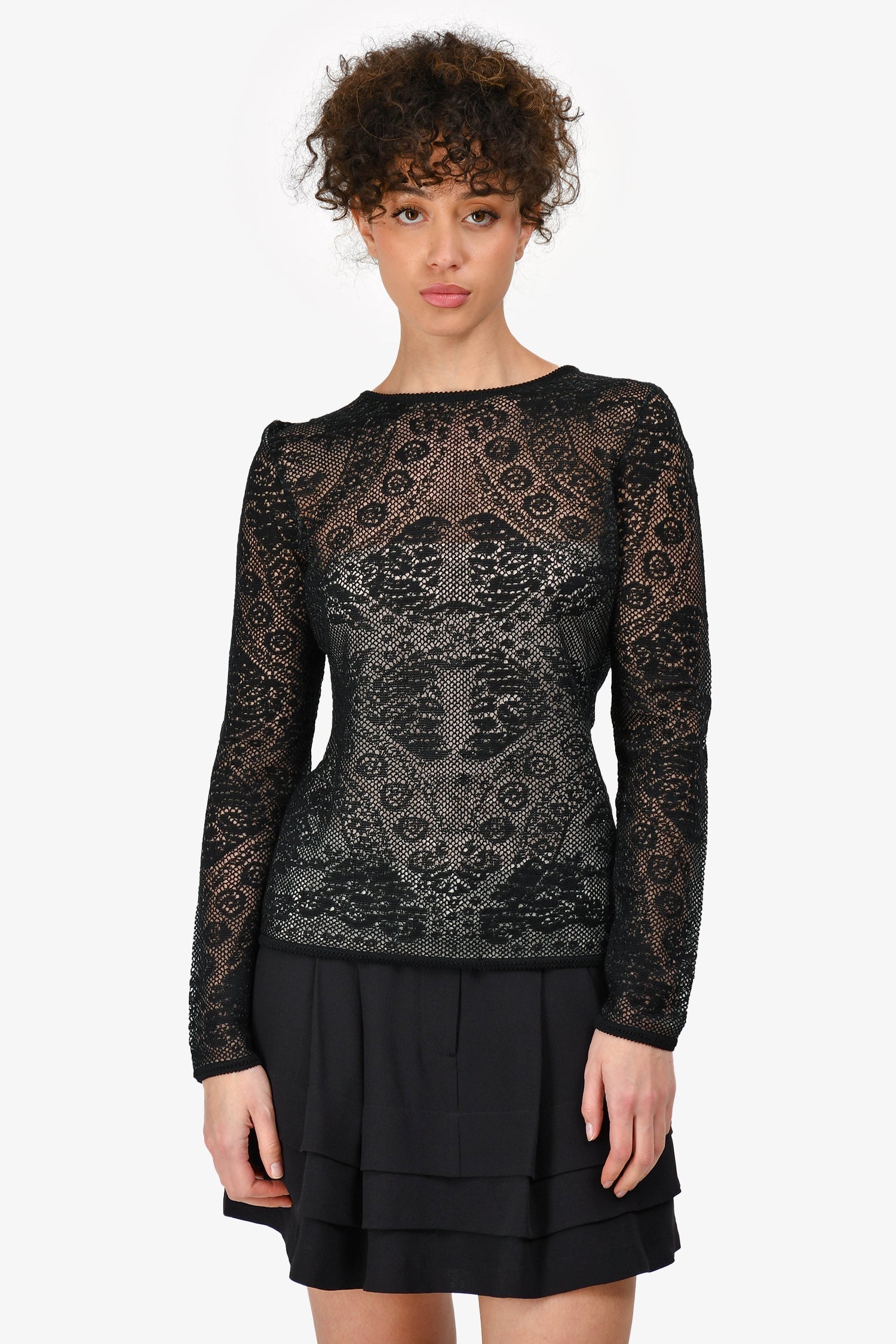 Dior Handbag Christian Knit Lace with Nude Slip Shirt Black