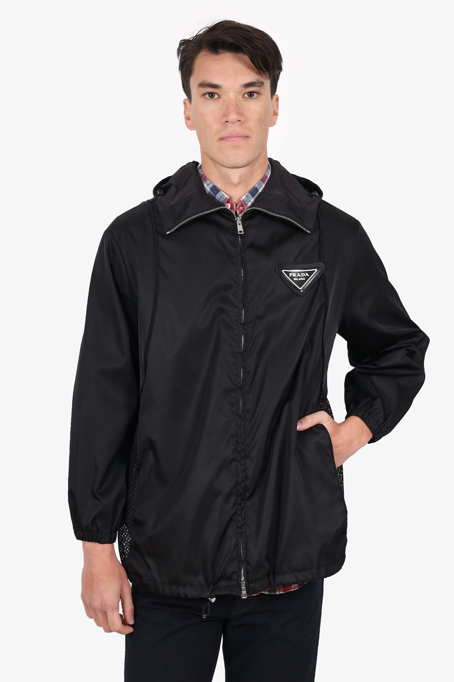 Prada Handbag Re- Up Hooded Coat Nylon Black Zip