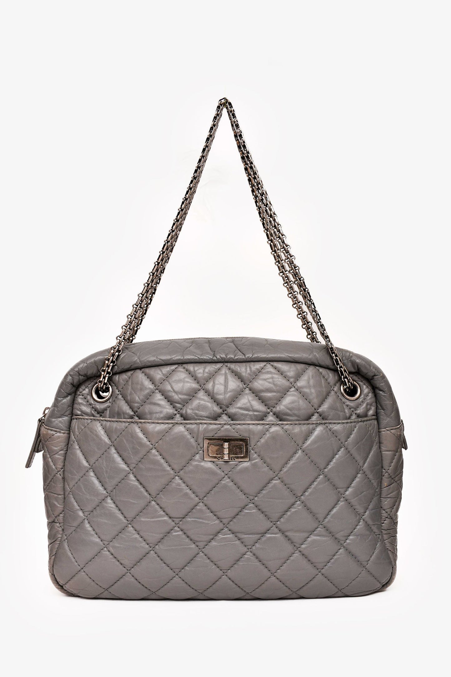 Chanel ™ 2008-2009 Grey Crackled Leather Quilted Reissue Camera Bag (As Is)