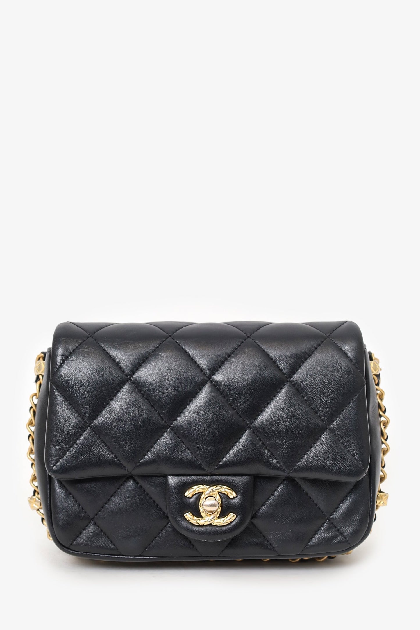 Chanel ™ 2023 Black Quilted Lambskin Chain Around Mini Square Flap Bag