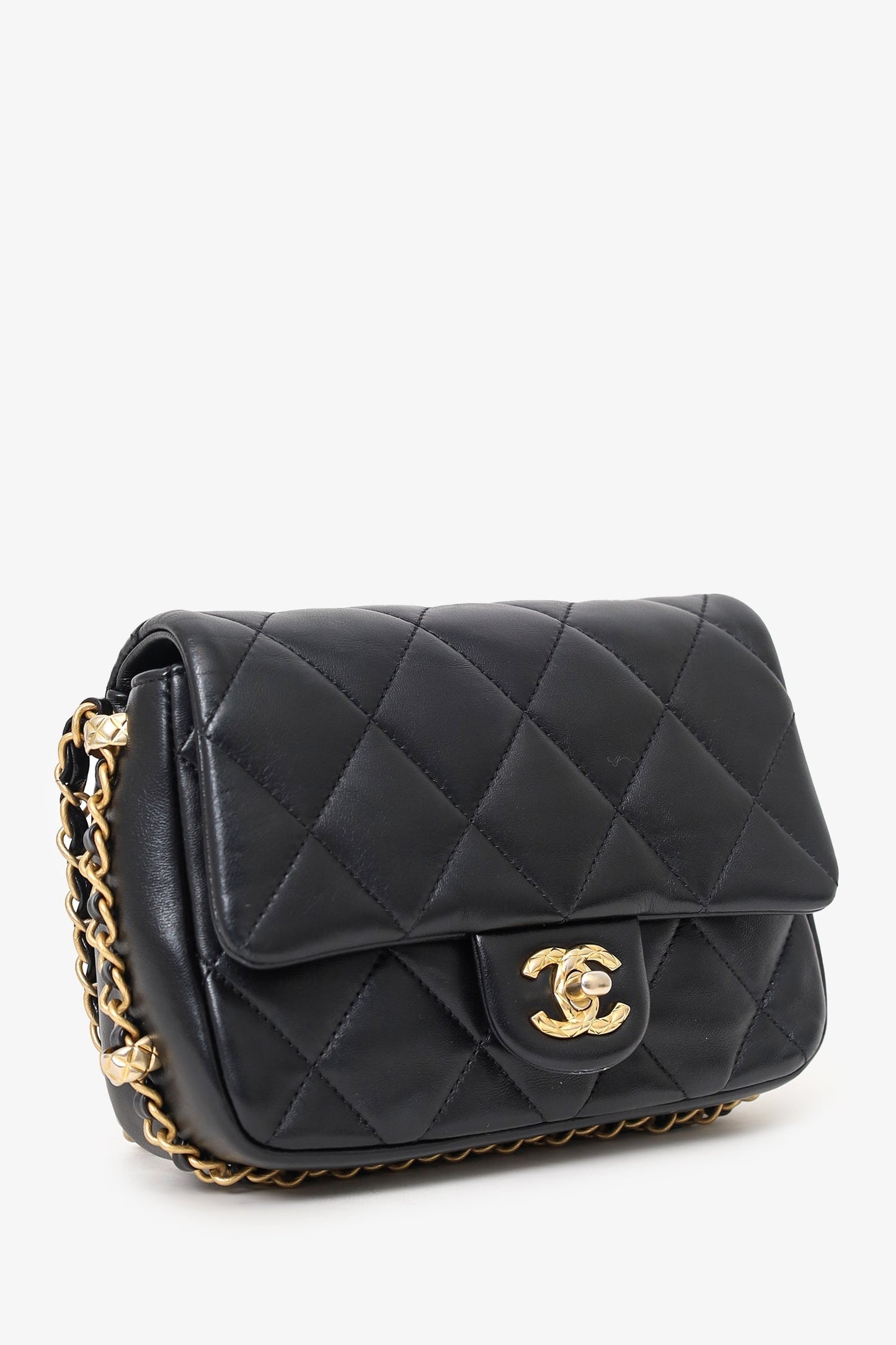 Chanel ™ 2023 Black Quilted Lambskin Chain Around Mini Square Flap Bag