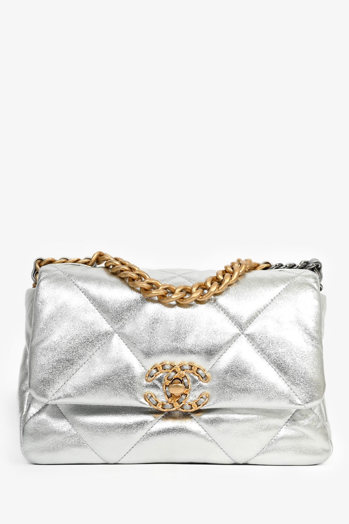 Chanel ™ 2020 Silver Lambskin Medium 19 Flap Bag