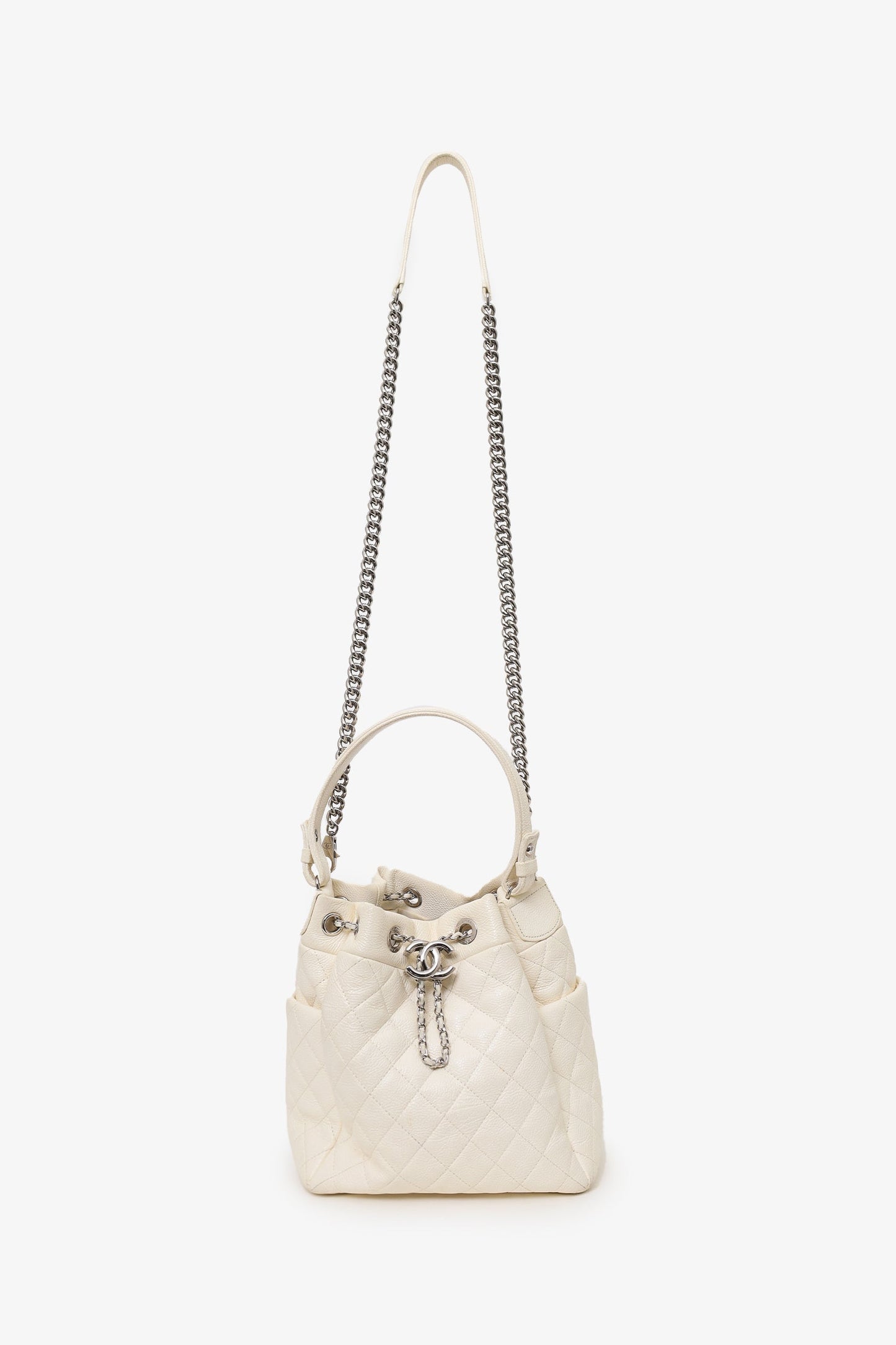 Chanel ™ 2019-20 Cream Caviar Leather CC Chain Drawstring Bucket Bag