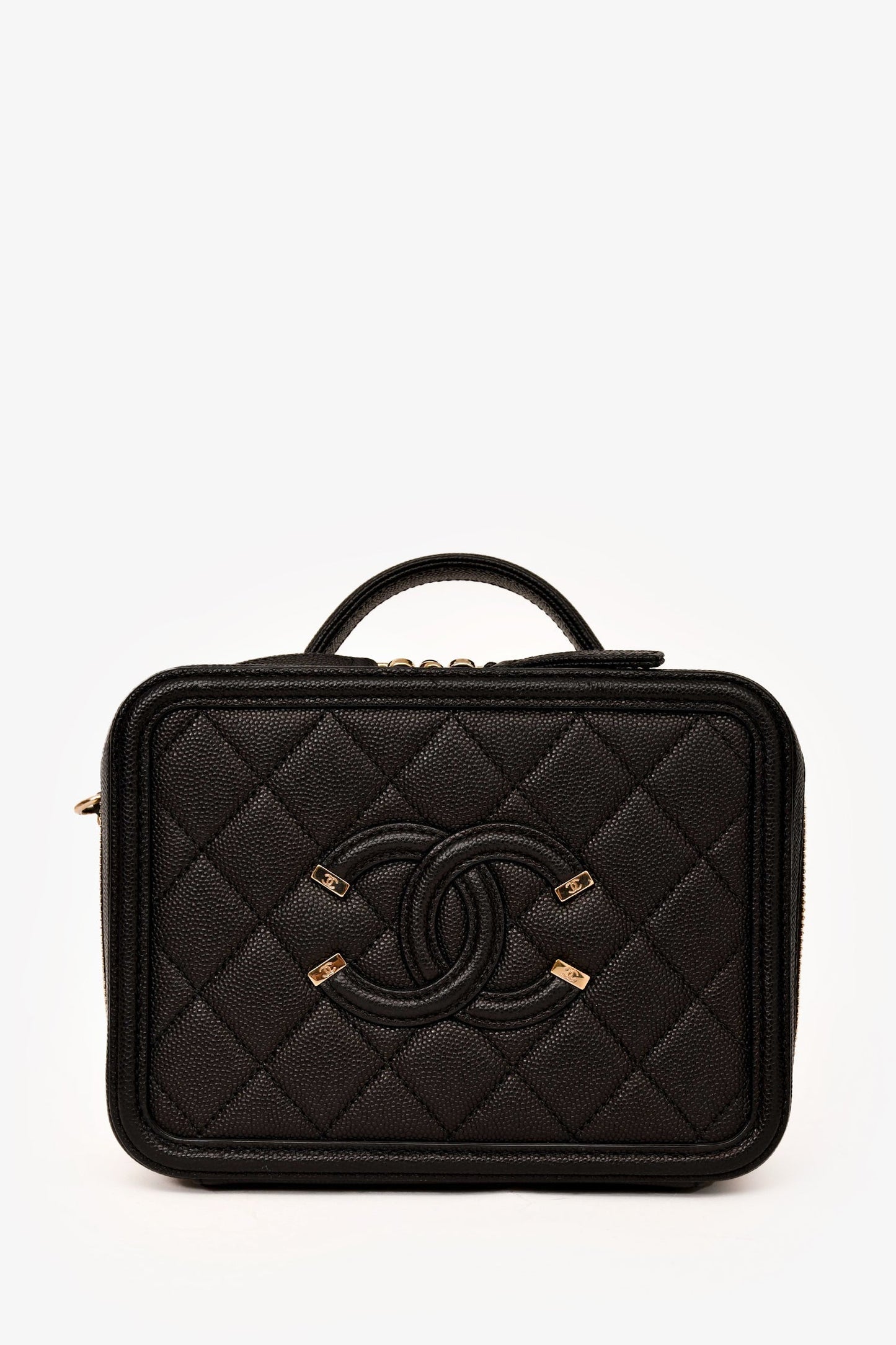 Chanel ™ 2019-20 Black Caviar Leather Filigree Small Vanity Case Crossbody