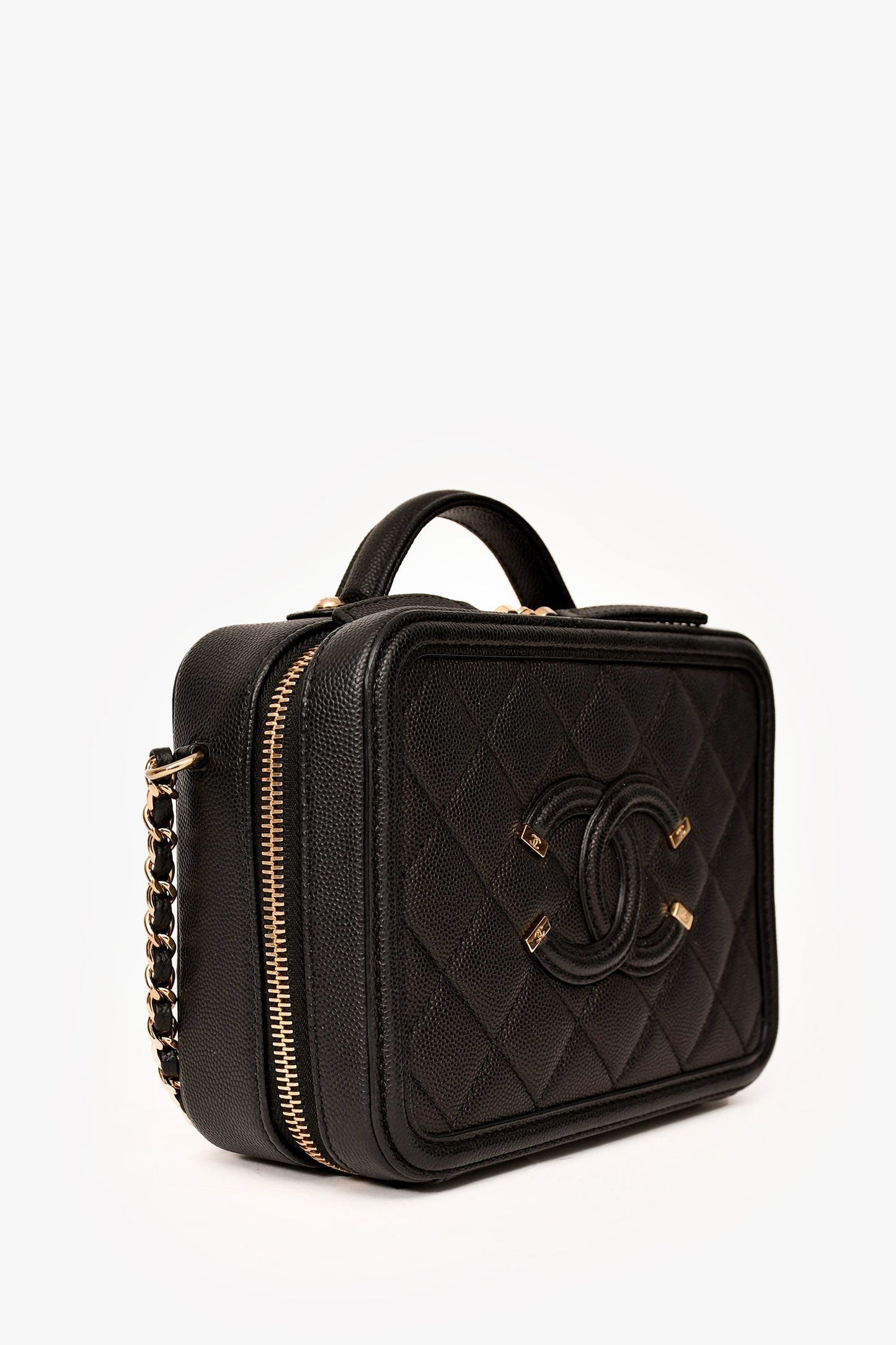 Chanel ™ 2019-20 Black Caviar Leather Filigree Small Vanity Case Crossbody