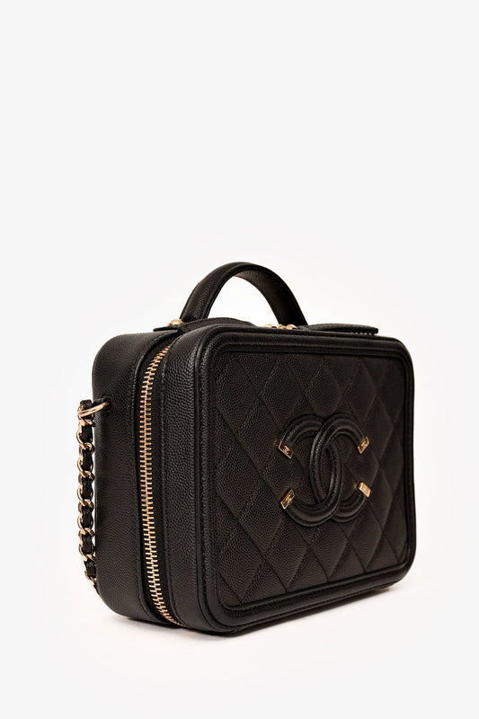 Chanel ™ 2019-20 Black Caviar Leather Filigree Small Vanity Case Crossbody