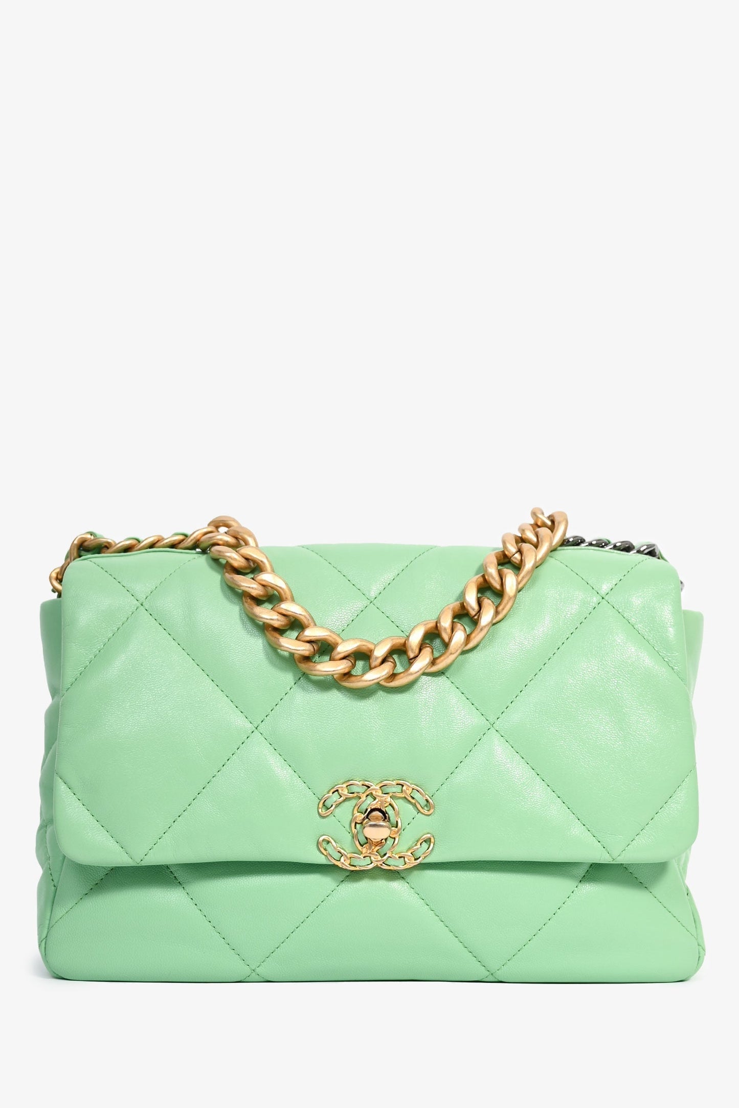 Chanel ™ Green Leather Large 19 Flap Shoulder Bag