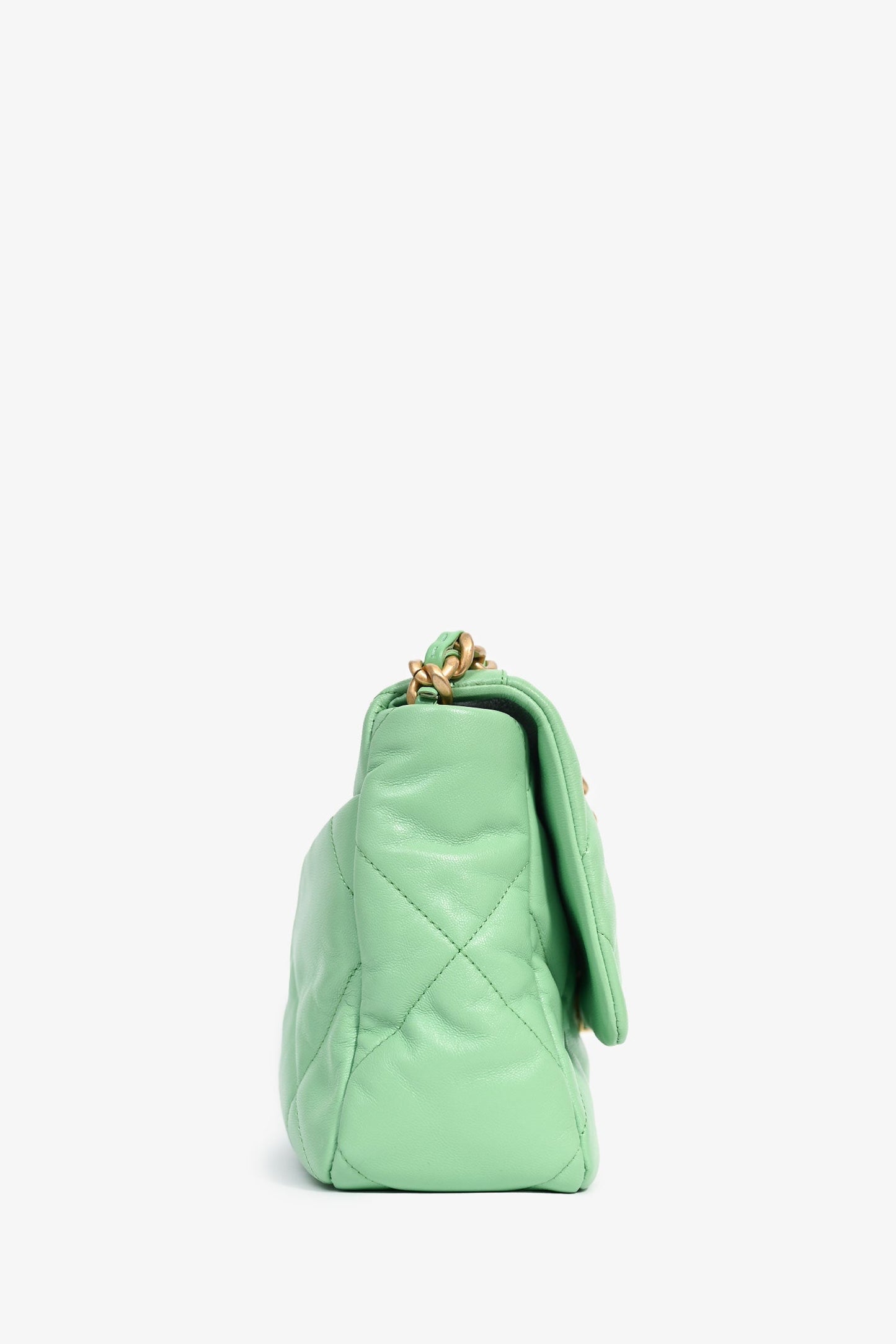 Chanel ™ Green Leather Large 19 Flap Shoulder Bag
