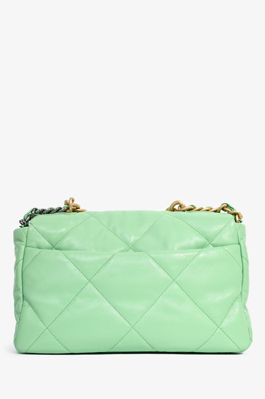 Chanel ™ Green Leather Large 19 Flap Shoulder Bag