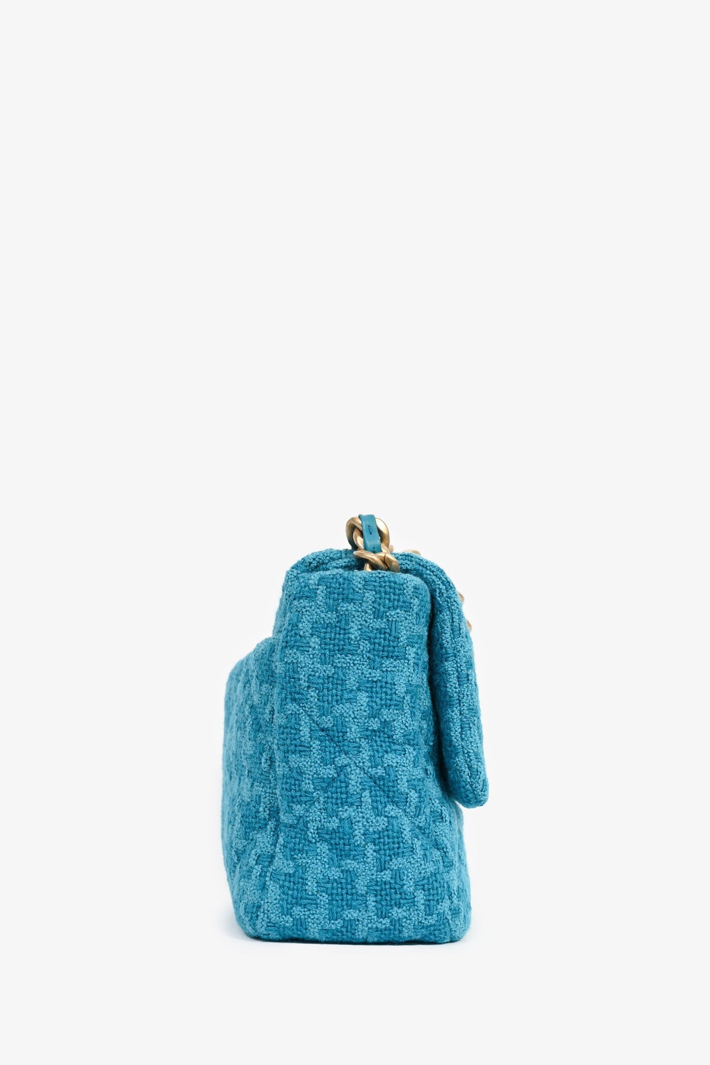 Chanel ™ Blue Houndstooth Tweed Large 19 Flap Shoulder Bag