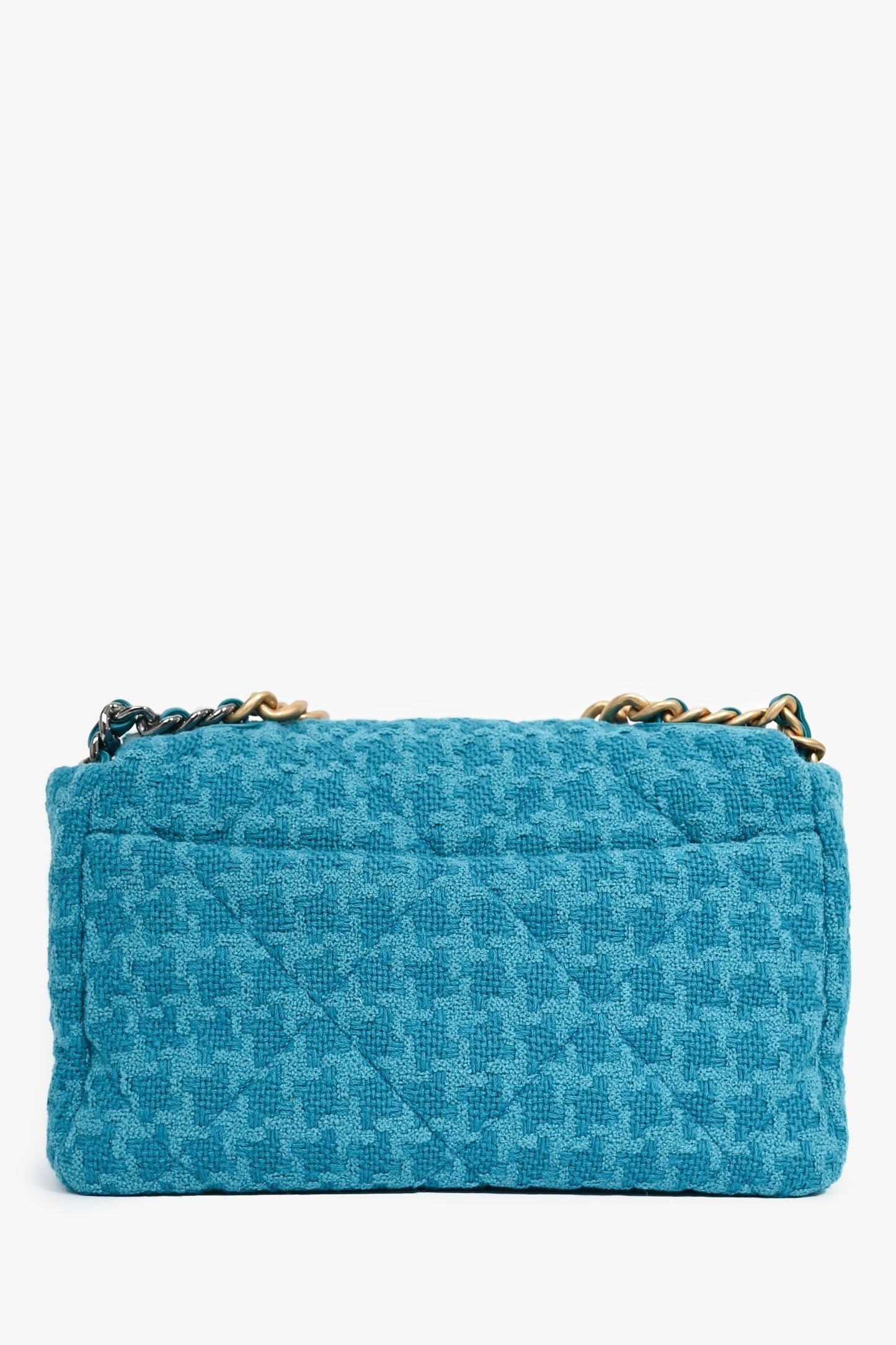 Chanel ™ Blue Houndstooth Tweed Large 19 Flap Shoulder Bag