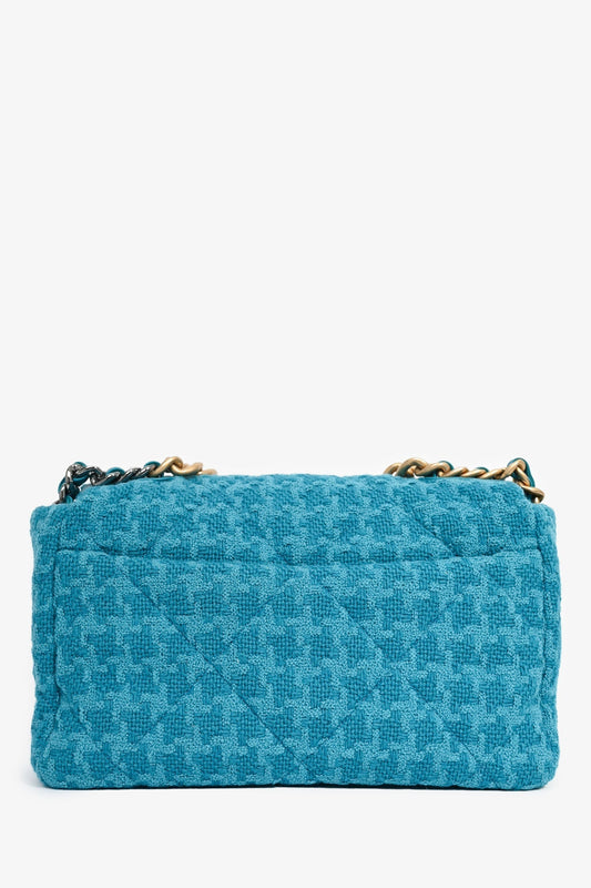 Chanel ™ Blue Houndstooth Tweed Large 19 Flap Shoulder Bag