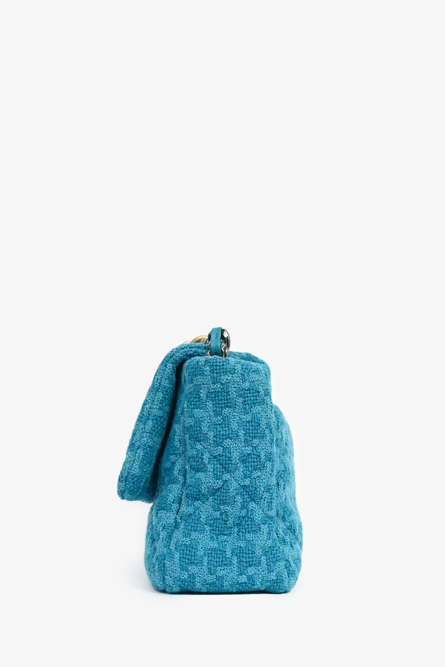 Chanel ™ Blue Houndstooth Tweed Large 19 Flap Shoulder Bag