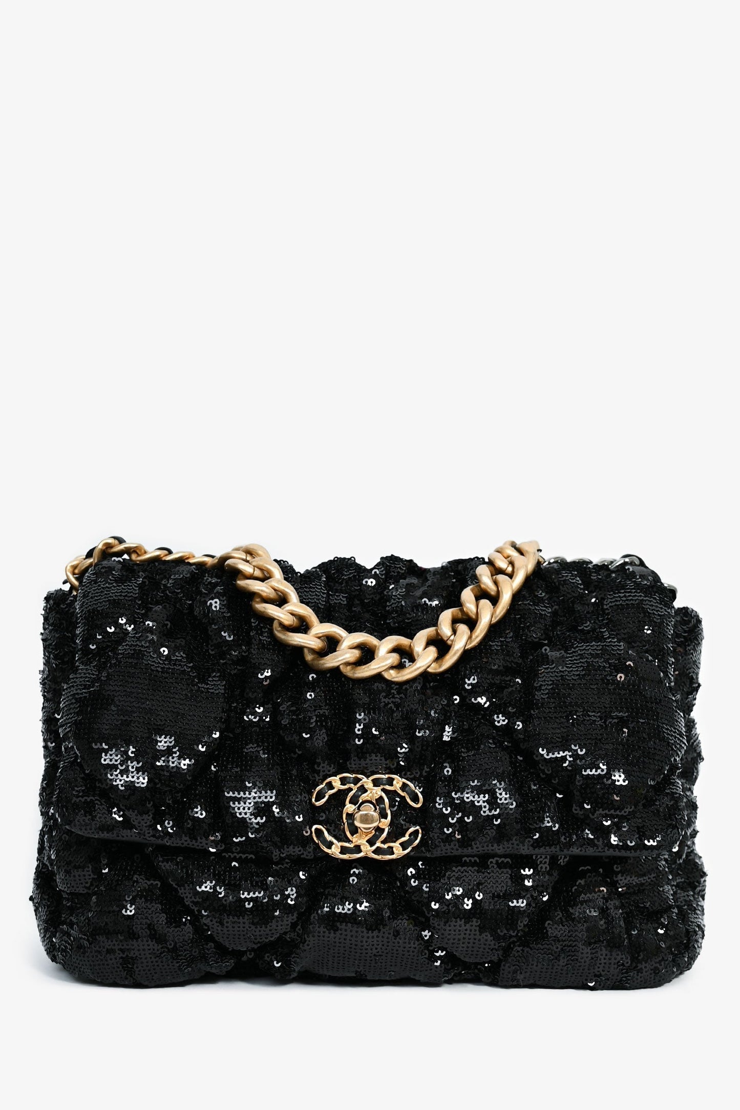 Chanel ™ Black Sequin Tweed Large 19 Flap Bag