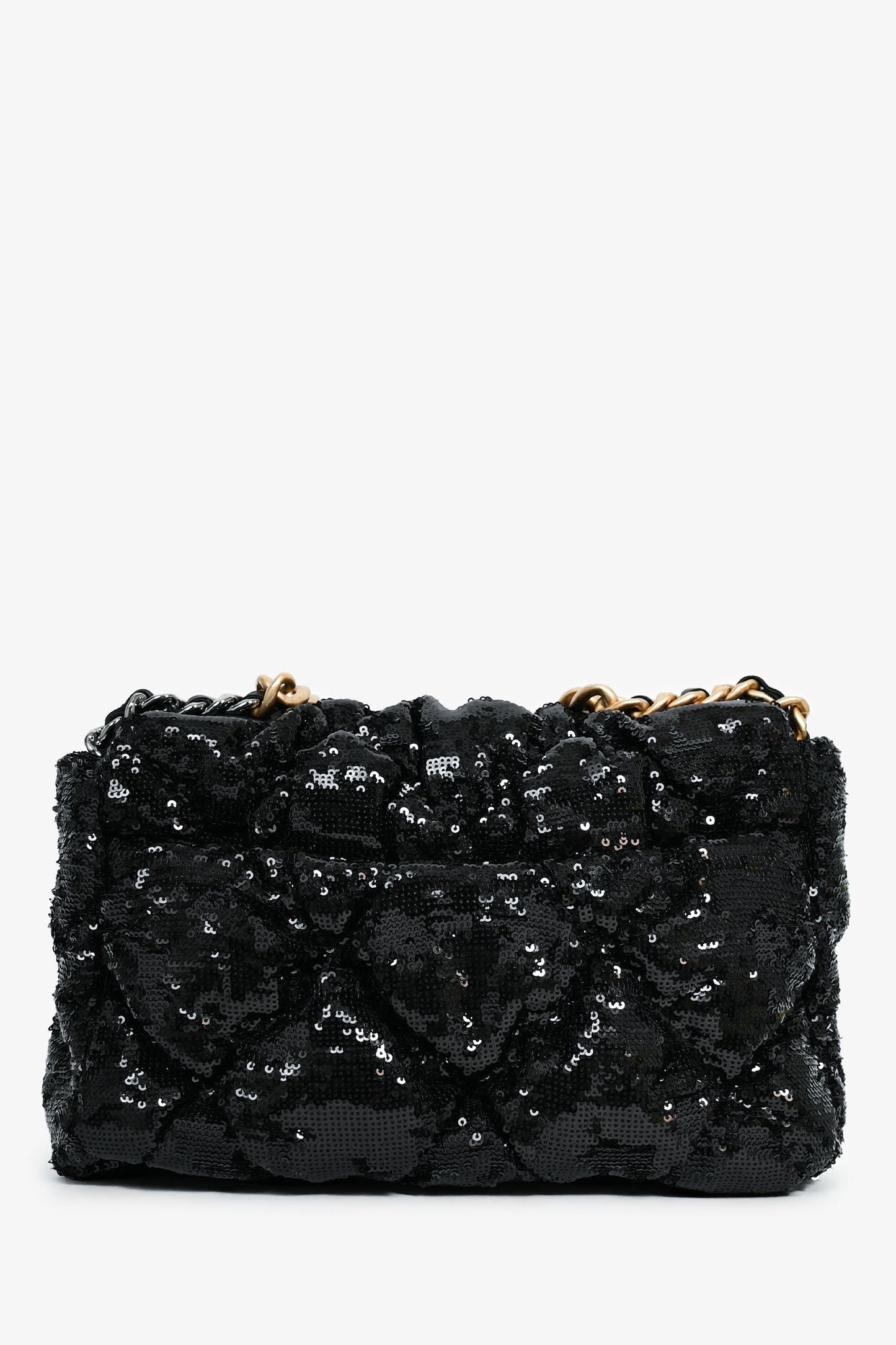 Chanel ™ Black Sequin Tweed Large 19 Flap Bag