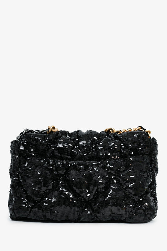 Chanel ™ Black Sequin Tweed Large 19 Flap Bag