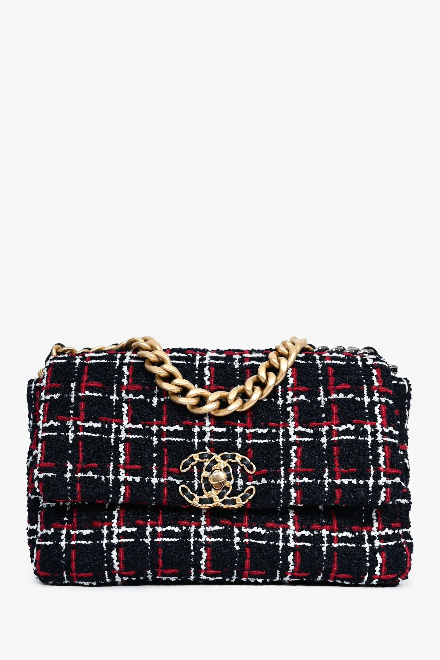 Chanel ™ Black/Red/White Tweed Medium 19 Flap Shoulder Bag
