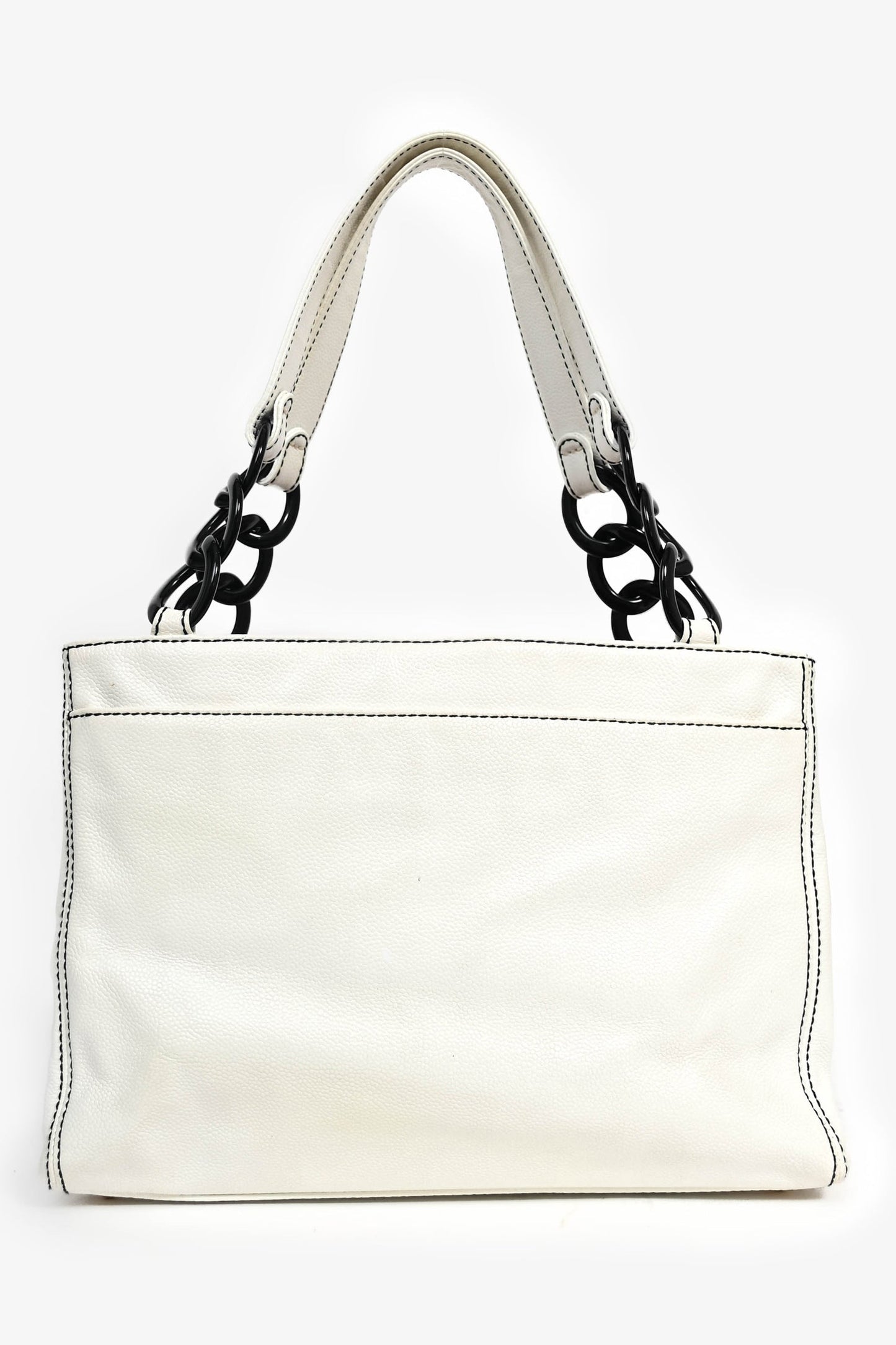 Chanel ™ 2004-05 White Caviar Leather Black Resin CC Chain Link Tote Bag