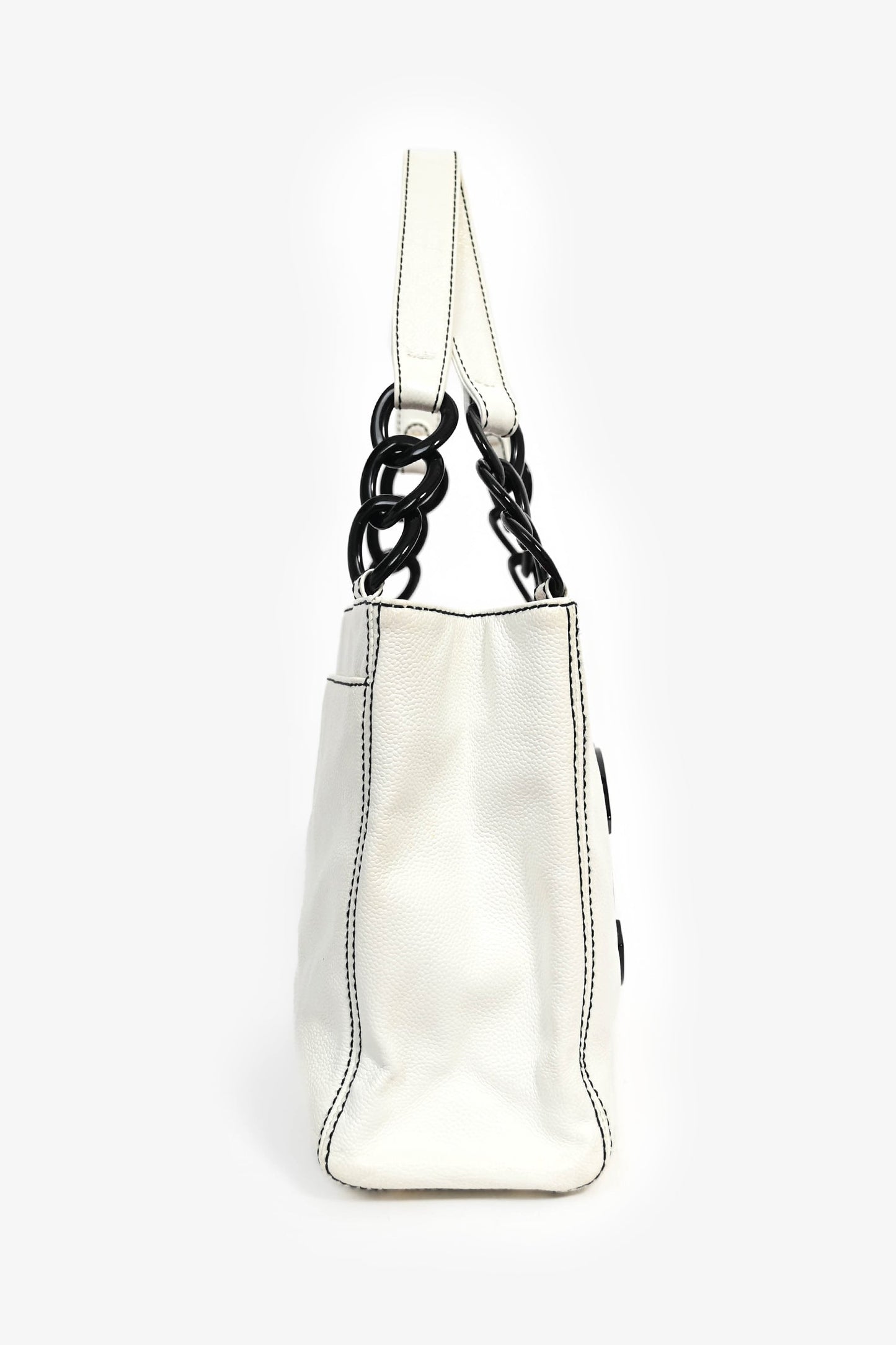 Chanel ™ 2004-05 White Caviar Leather Black Resin CC Chain Link Tote Bag