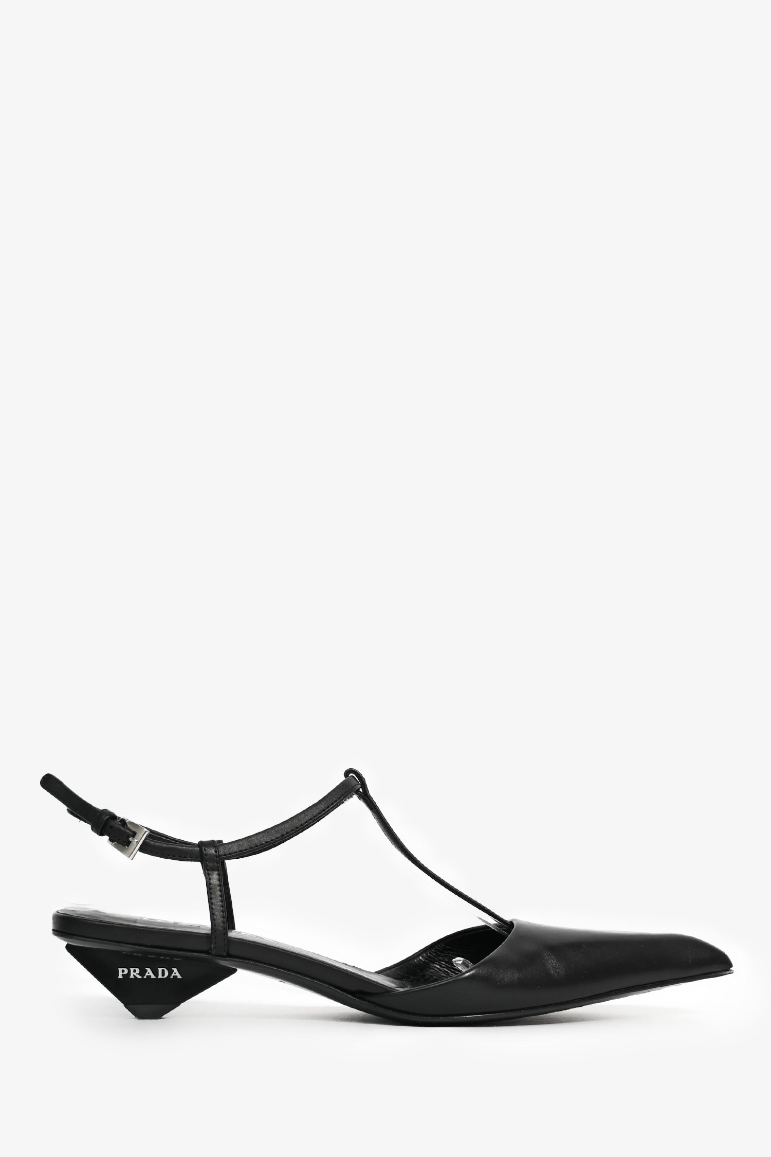 Prada Handbag Pointed Toe T-Strap Ballerina Pumps Leather Black Shoes