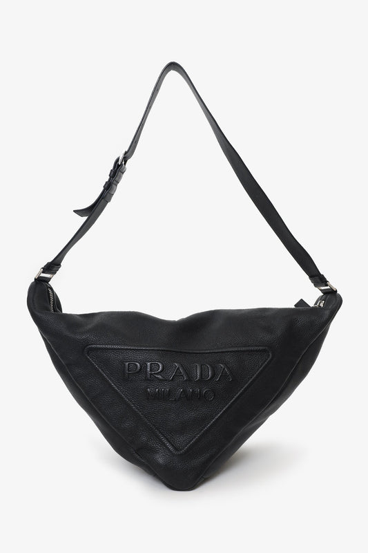 Prada Crossbody Bag Grained Triangle Sling Crossbody Leather Black Large