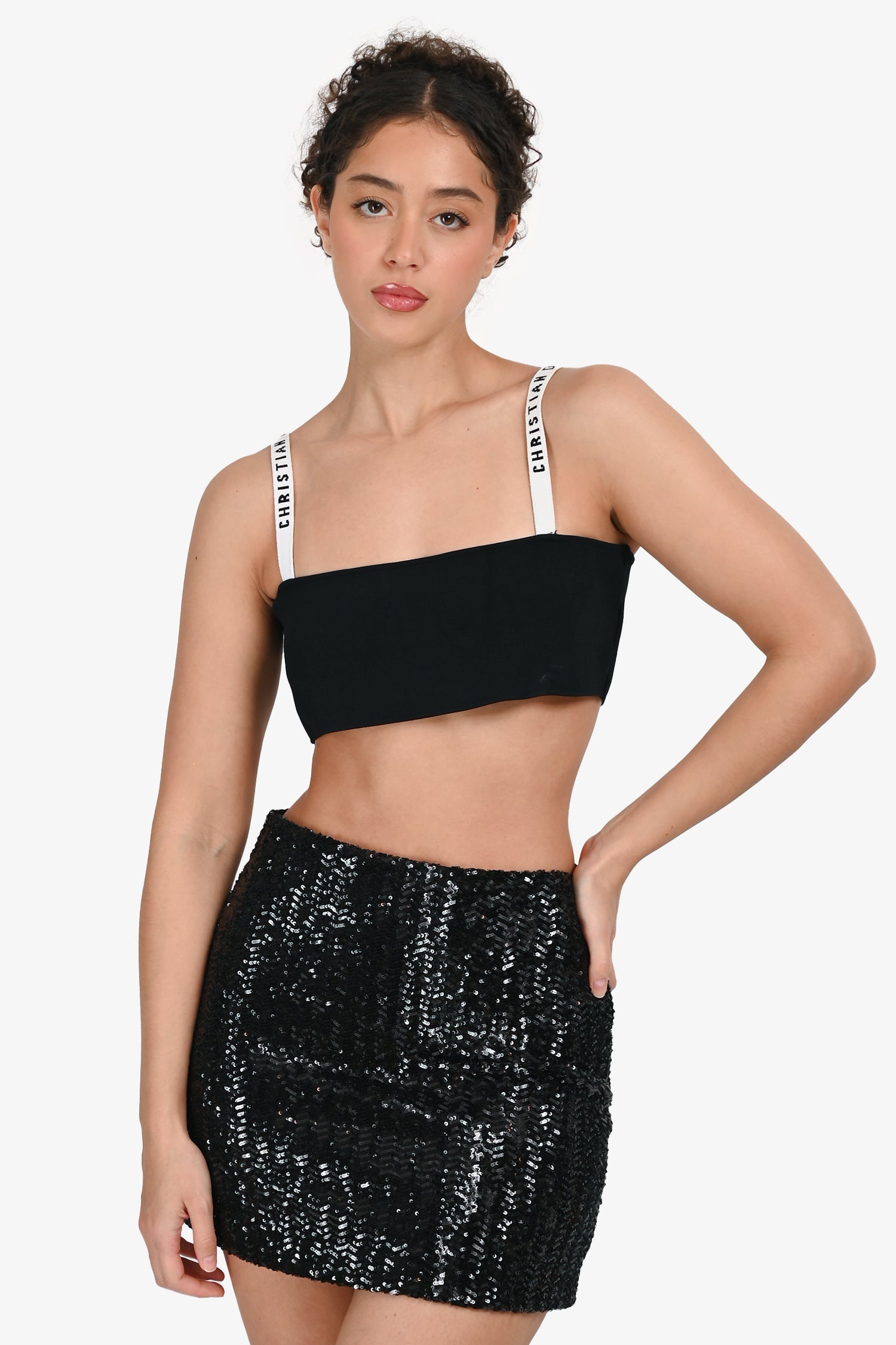 Dior Handbag Christian Knit Bralette Black White Logo