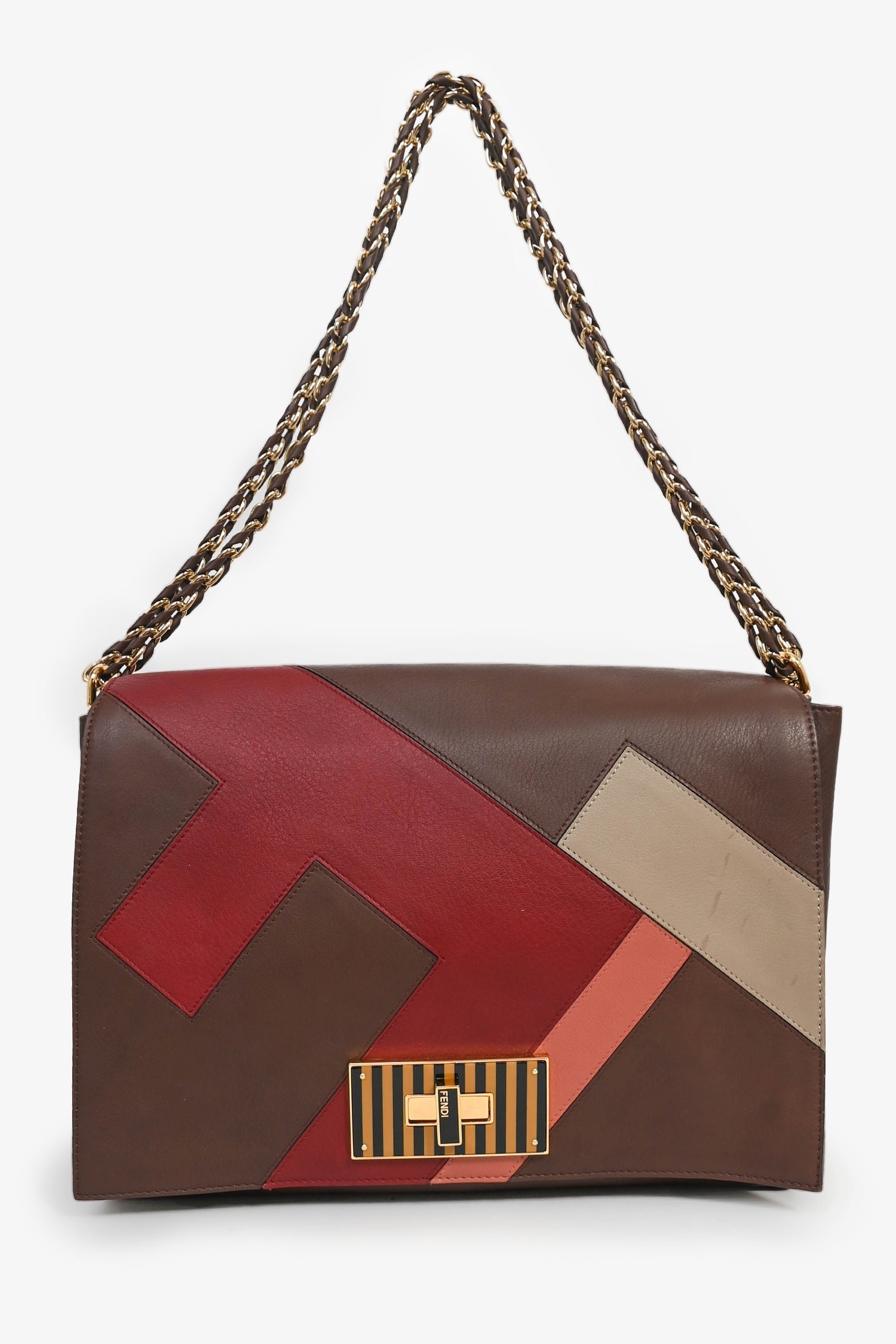 Fendi Shoulder Bag 'Claudia' Leather Brown Red