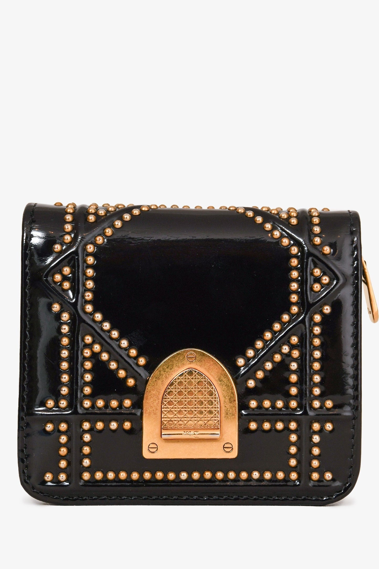 Dior Handbag Christian Studded ama Wallet Leather Patent Black