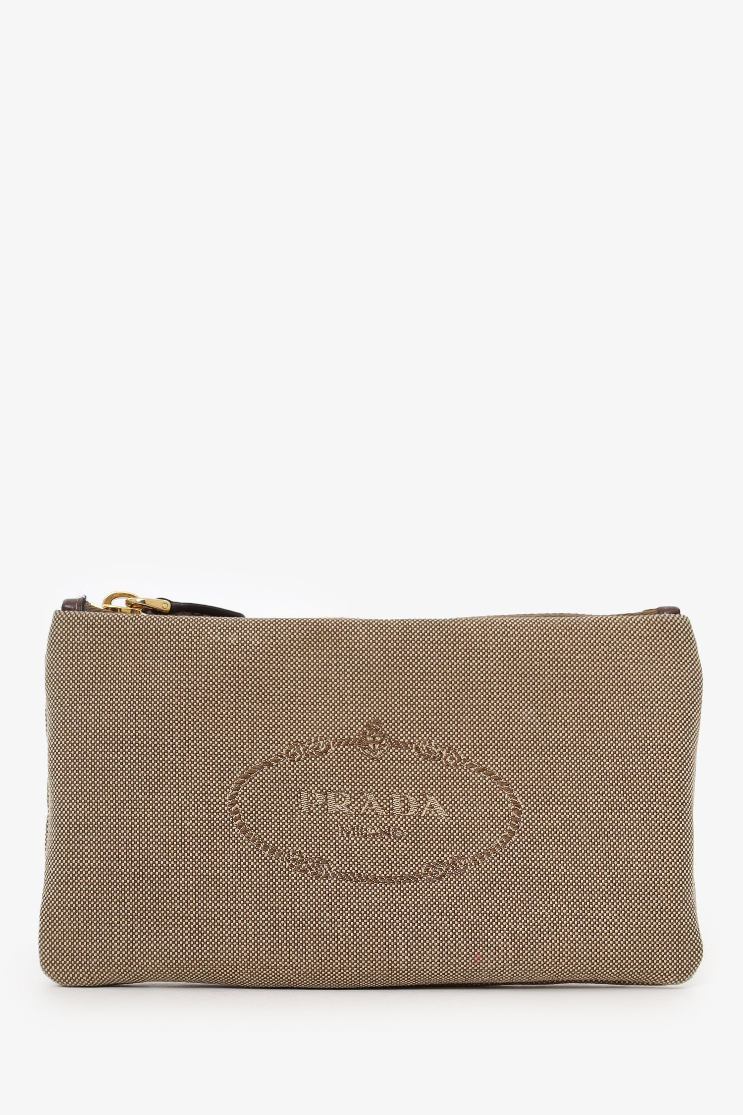 Prada Clutch Bag Jacquard Canapa Clutch Beige Logo