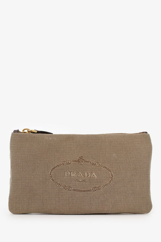 Prada Clutch Bag Jacquard Canapa Clutch Beige Logo