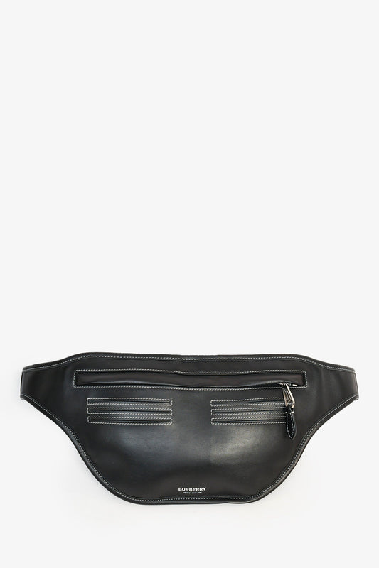 Burberry Contrast Stitch Brummell Belt Bag Leather Black White
