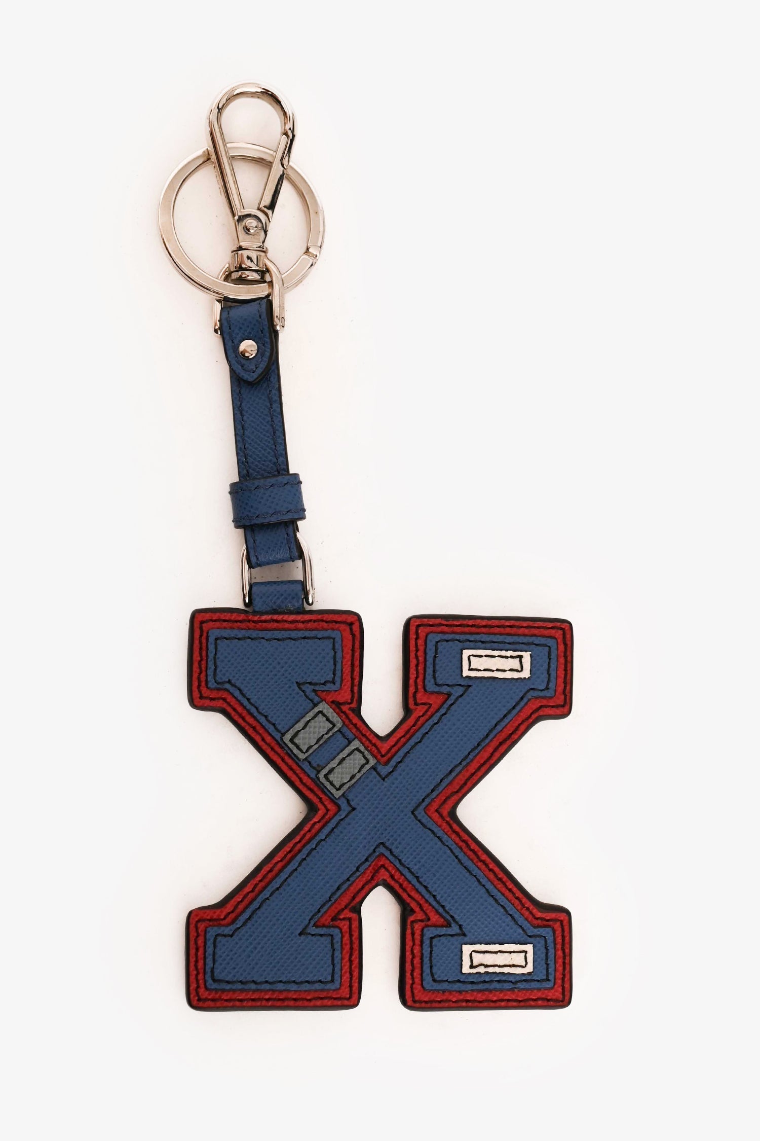 Prada Key 'X' Leather Saffiano Blue Key Chain
