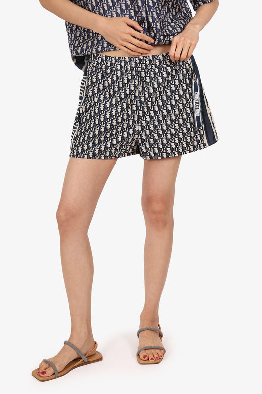 Dior Handbag Christian Oblique Technical Motif Shorts White Navy