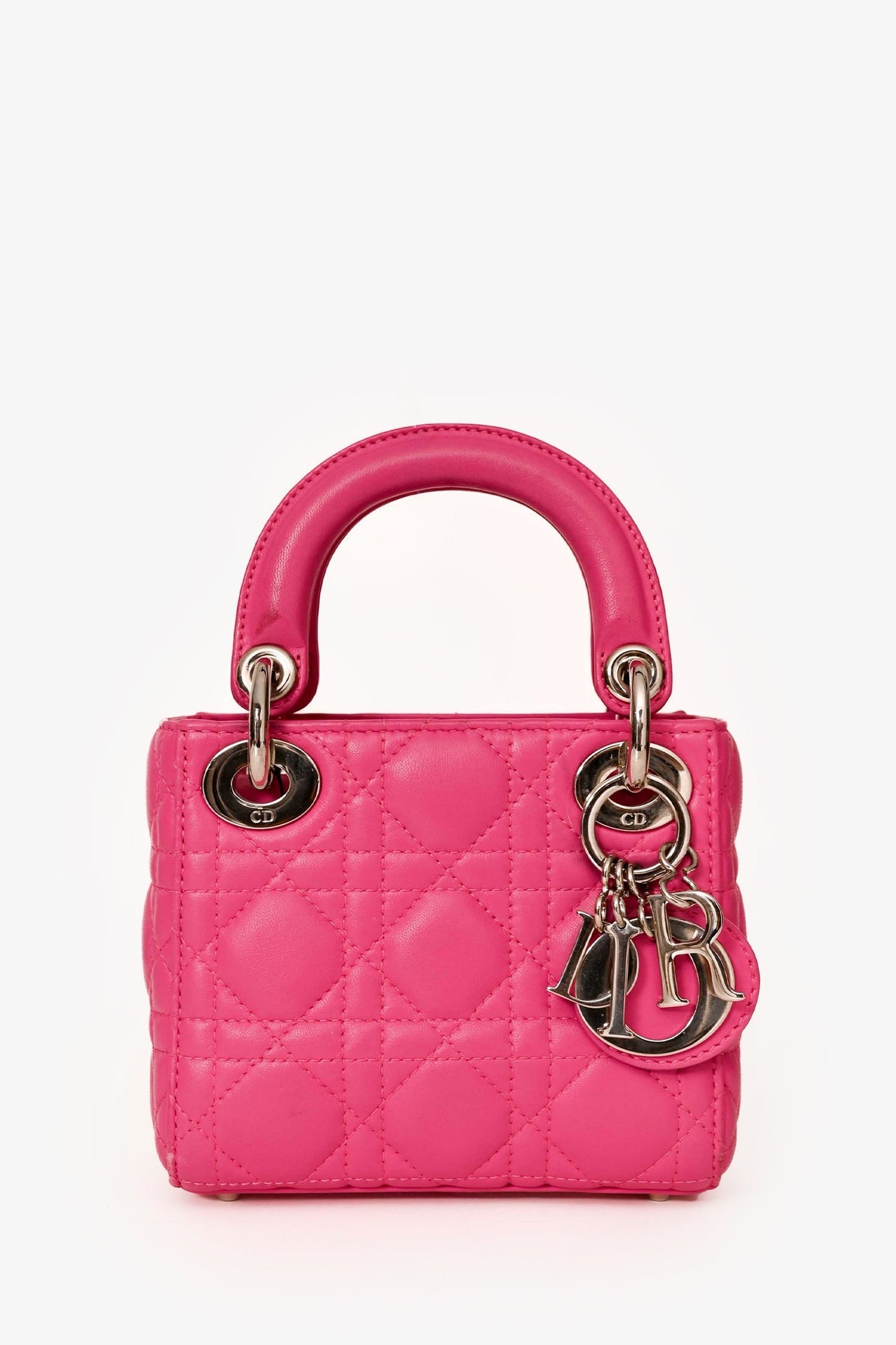 Dior Bag Christian Cannage 'Lady ' with Strap Leather Pink Mini Mini Bag