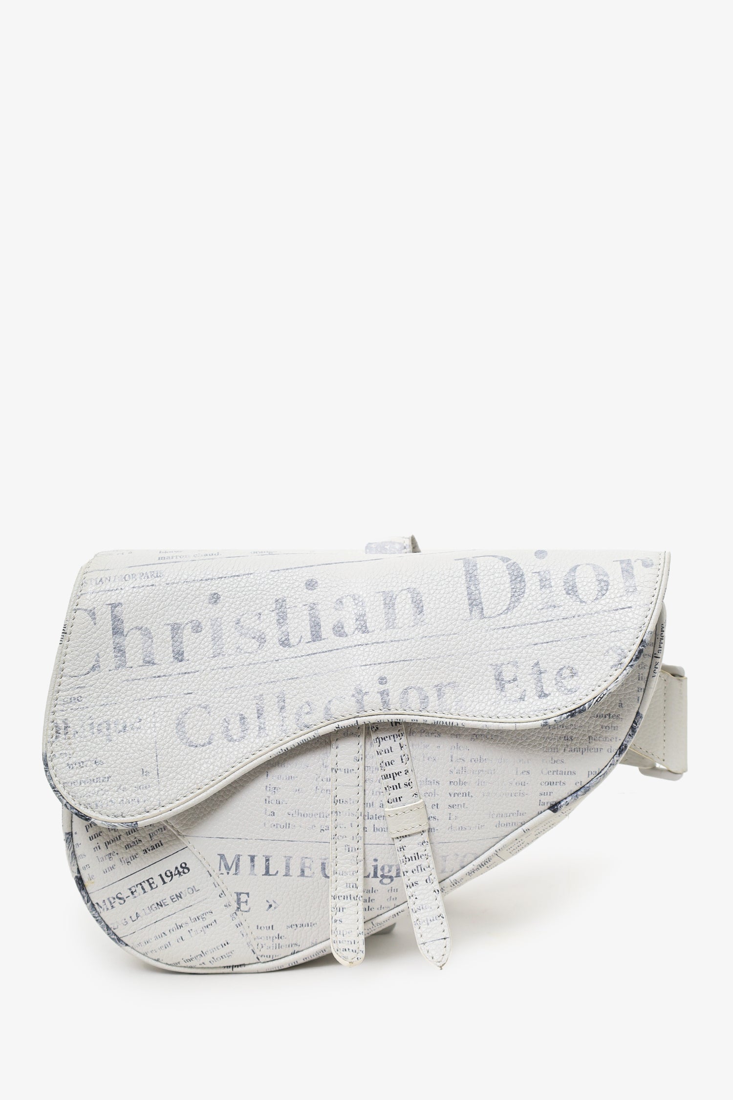 Dior Handbag Christian x Daniel Arsham Grey Newspaper Printed White Gray