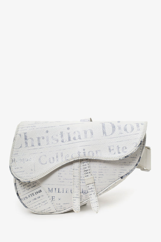Dior Handbag Christian x Daniel Arsham Grey Newspaper Printed White Gray