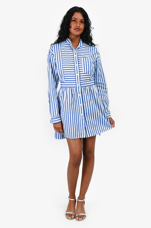 Prada Bag Striped Cotton Buttoned Long Sleeves Dress White Blue Mini Mini Bag