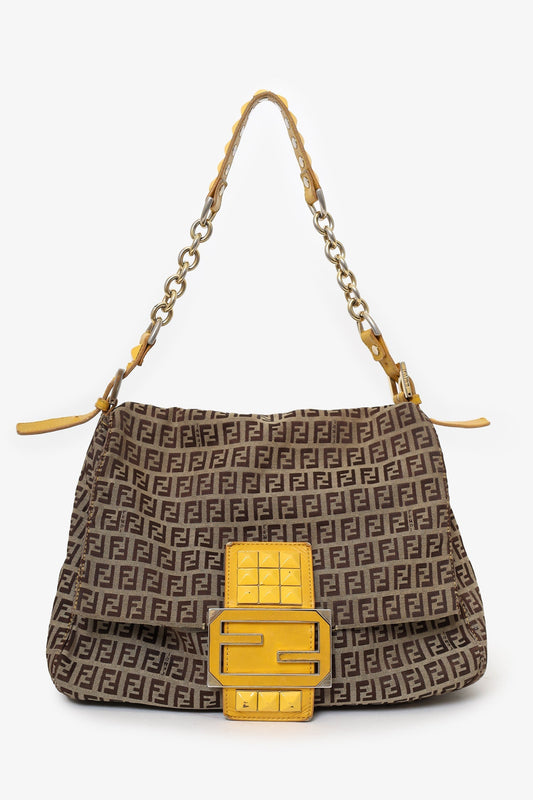 Fendi Shoulder Bag Zucca Mama Baguette Bag Canvas Brown Chain