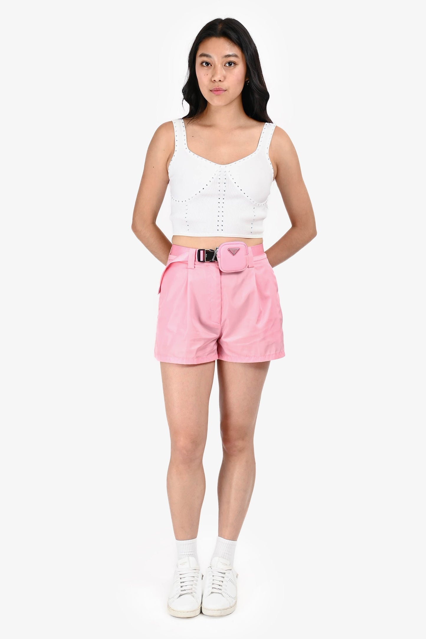 Prada Handbag Re- Shorts with Pouch Nylon Pink Zip