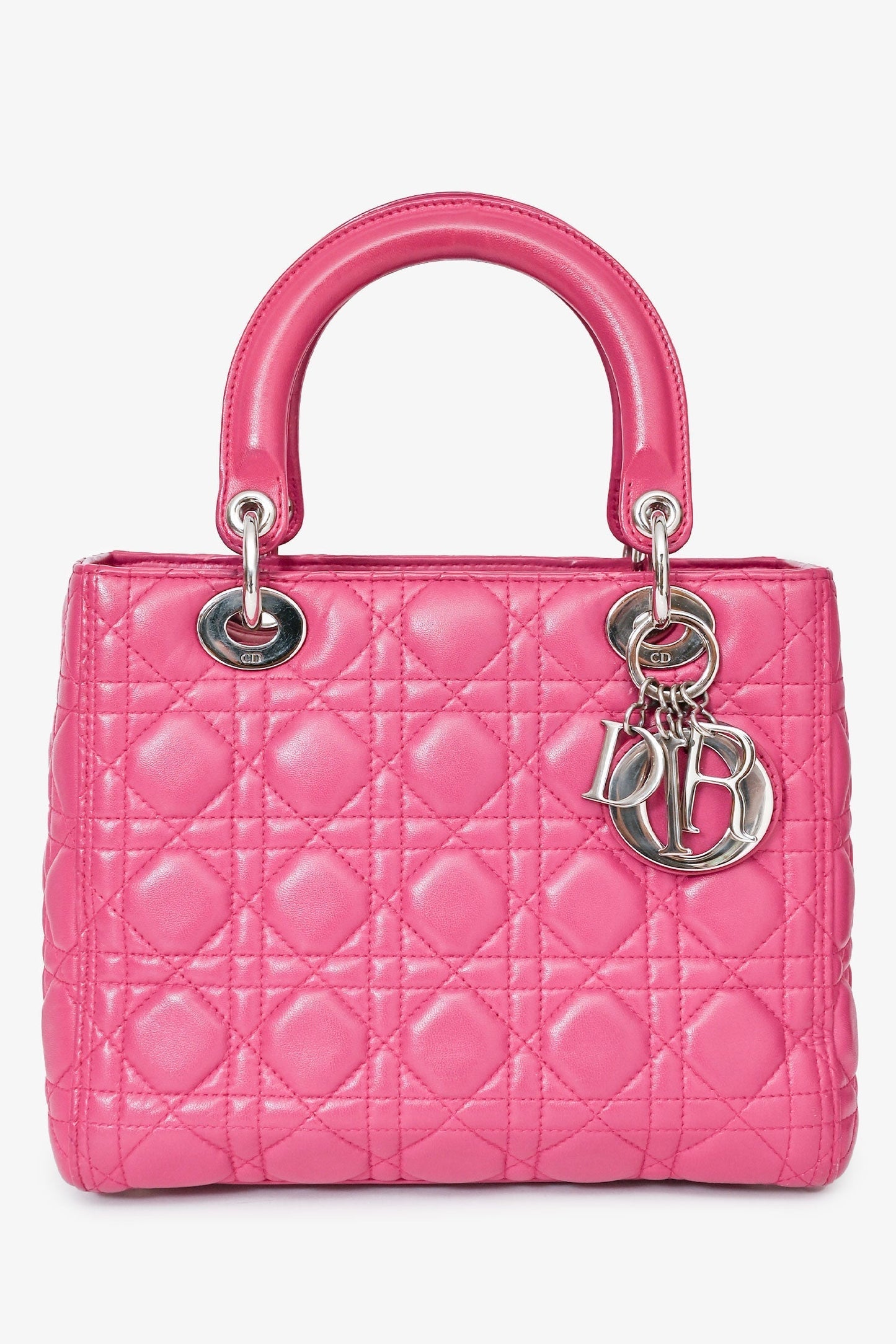 Dior Handbag Christian Cannage Lady with Strap Leather Pink Top Handle