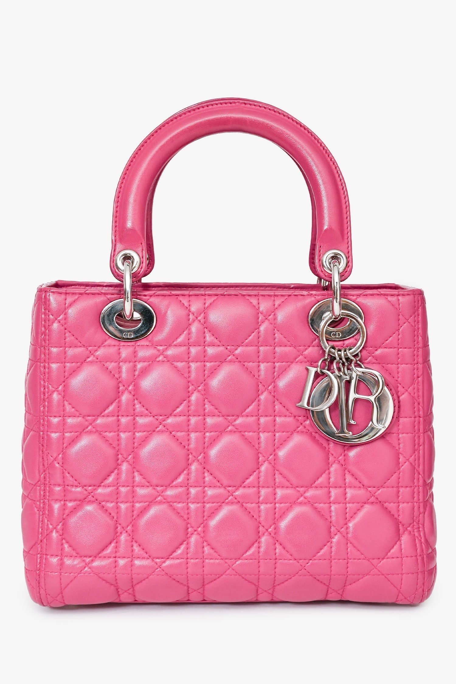 Dior Handbag Christian Cannage Lady with Strap Leather Pink Top Handle