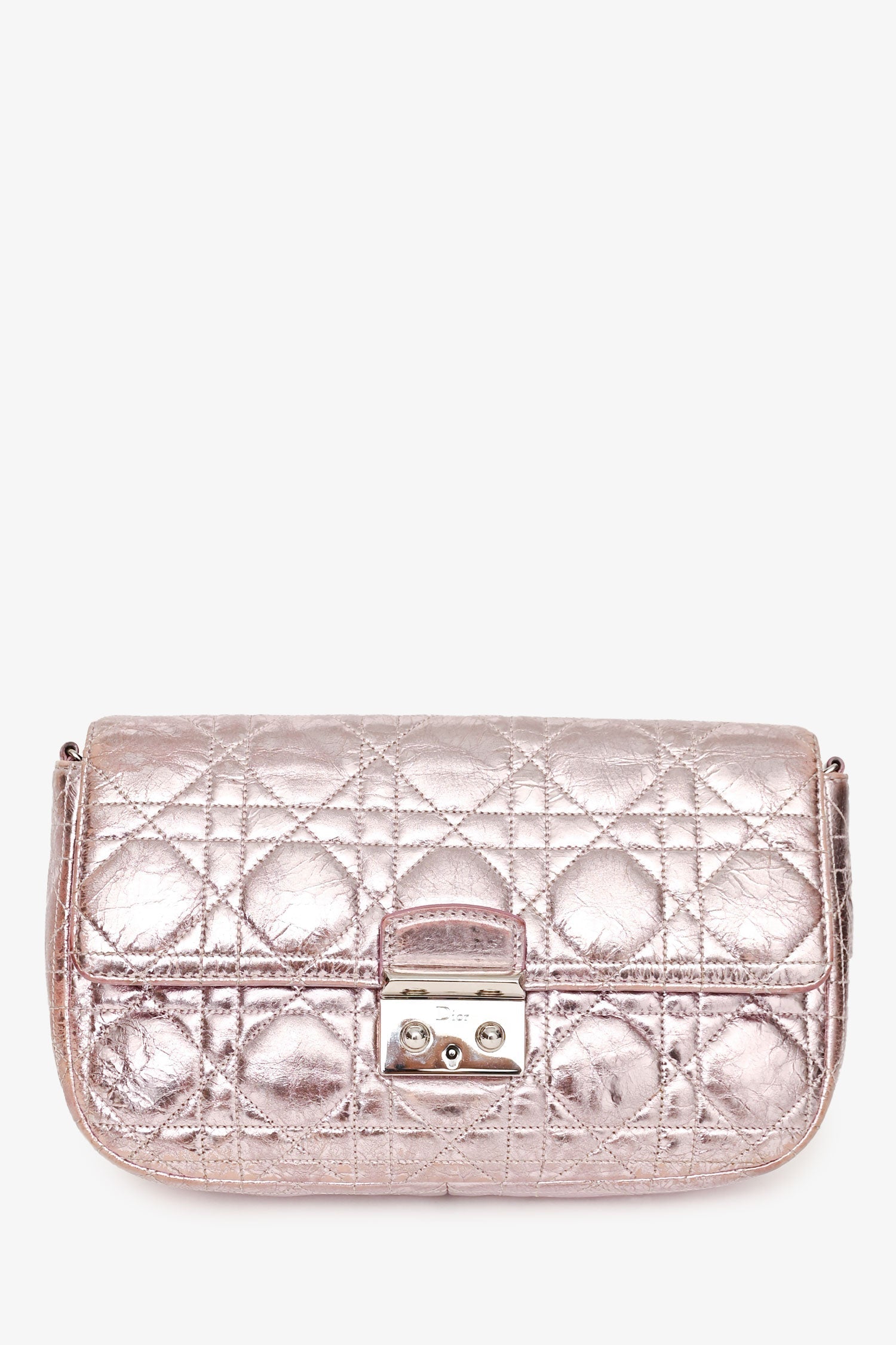 Dior Handbag Christian Metallic Cannage 'Miss ' Wallet on Leather Pink Chain