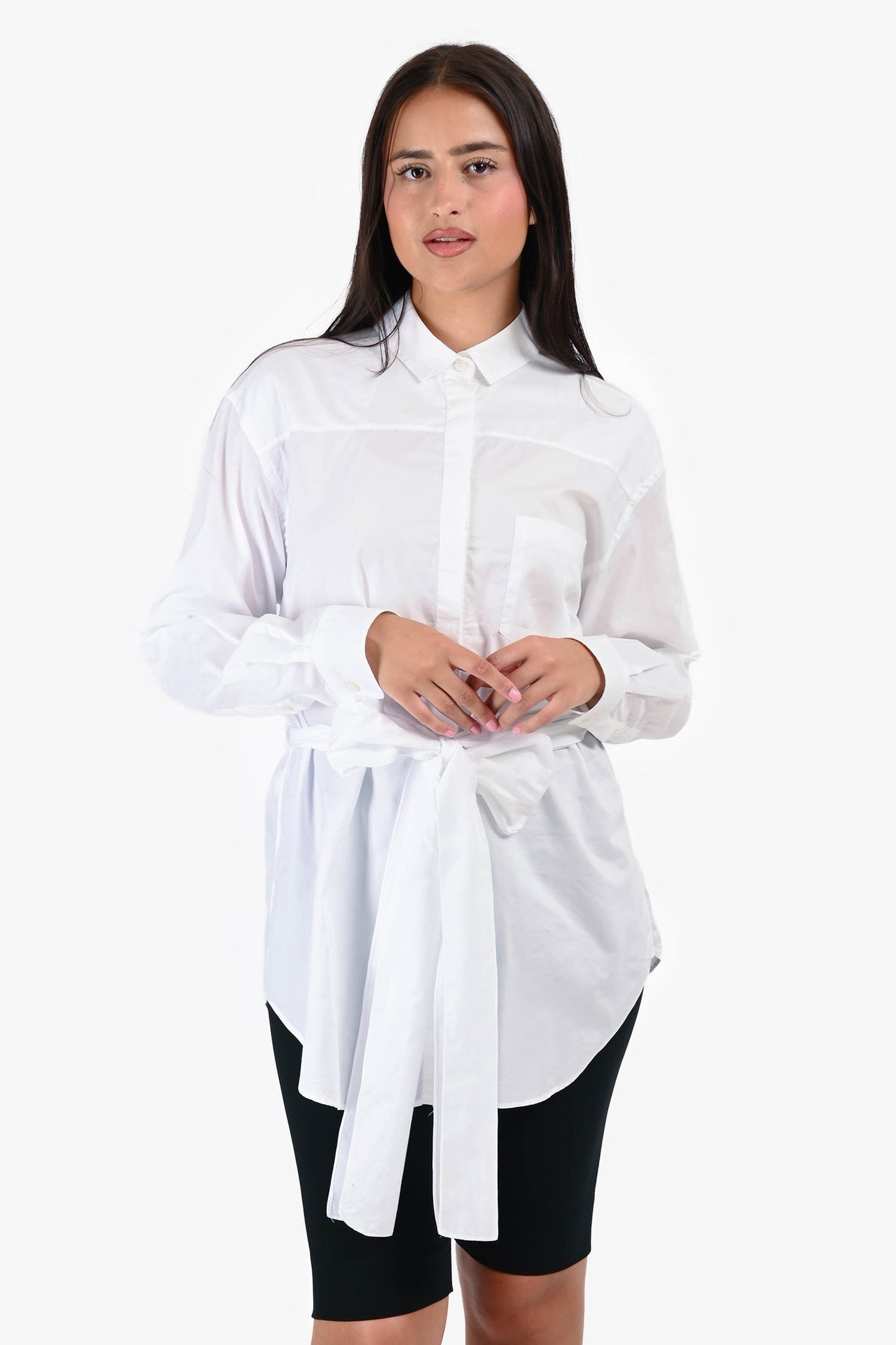 Prada Handbag Cotton Double Sided Belted Button Down White