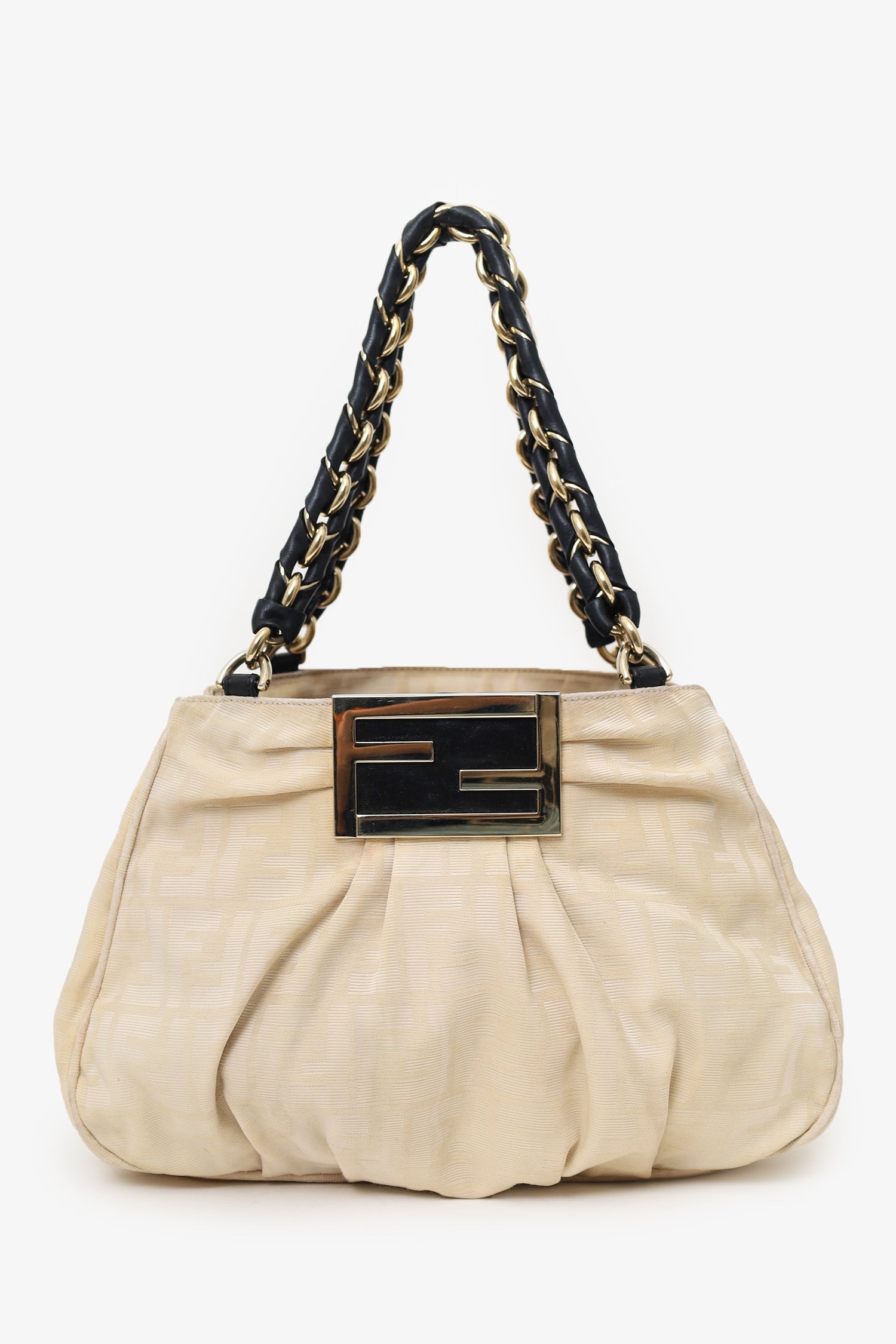 Fendi Tote Bag FF Zucca Mia Tote Canvas Beige Chain