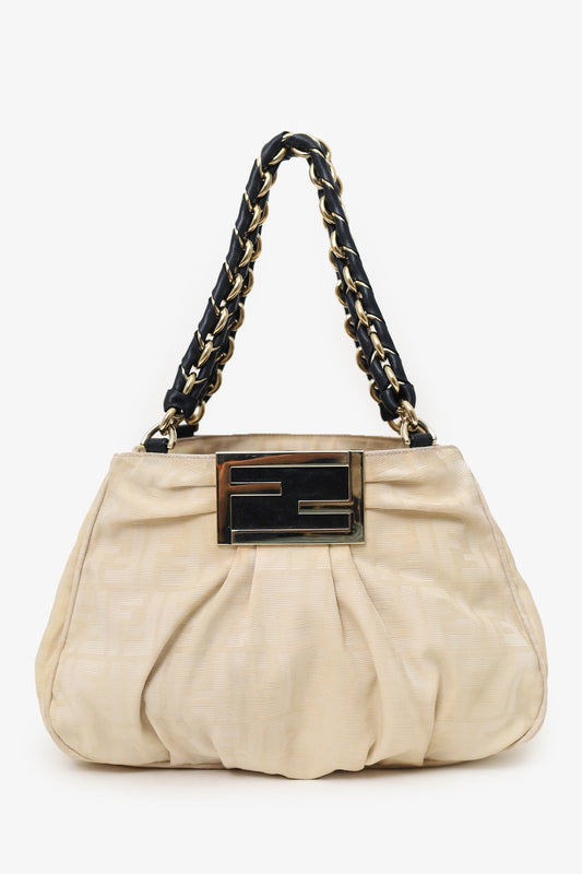 Fendi Tote Bag FF Zucca Mia Tote Canvas Beige Chain