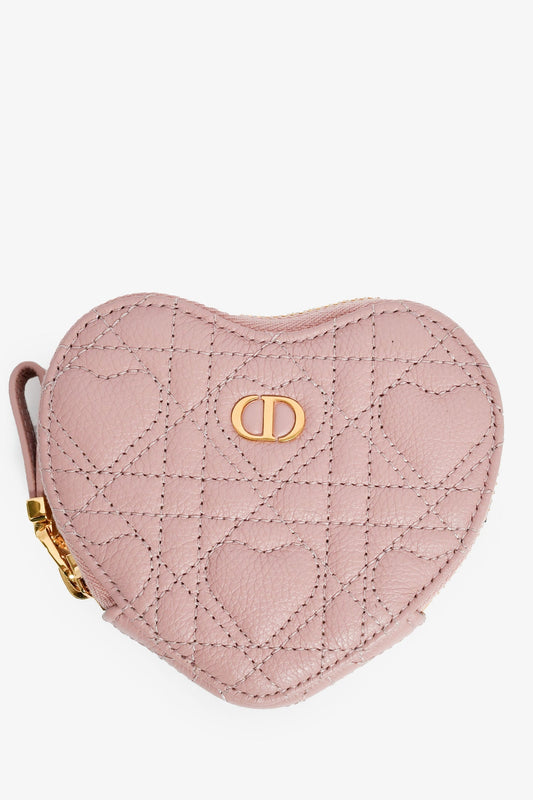 Dior Handbag Christian Heart Cannage Caro Heart Pouch on Leather Pink Chain