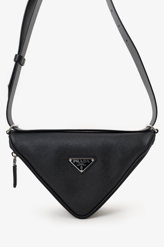Prada Crossbody Bag Letter Triangle Shoulder Bag Saffiano Black